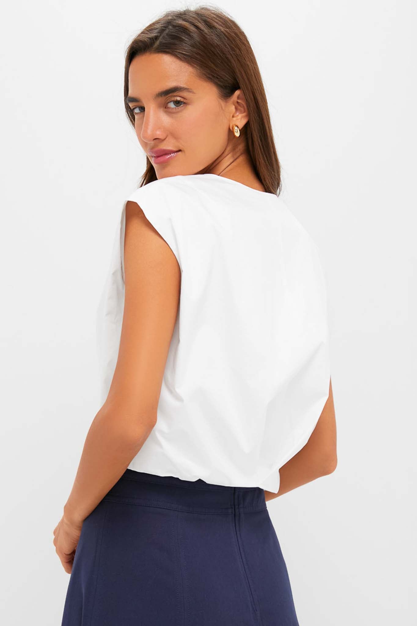 White Wrenli Shortsleeve Pleated Top-Beilave