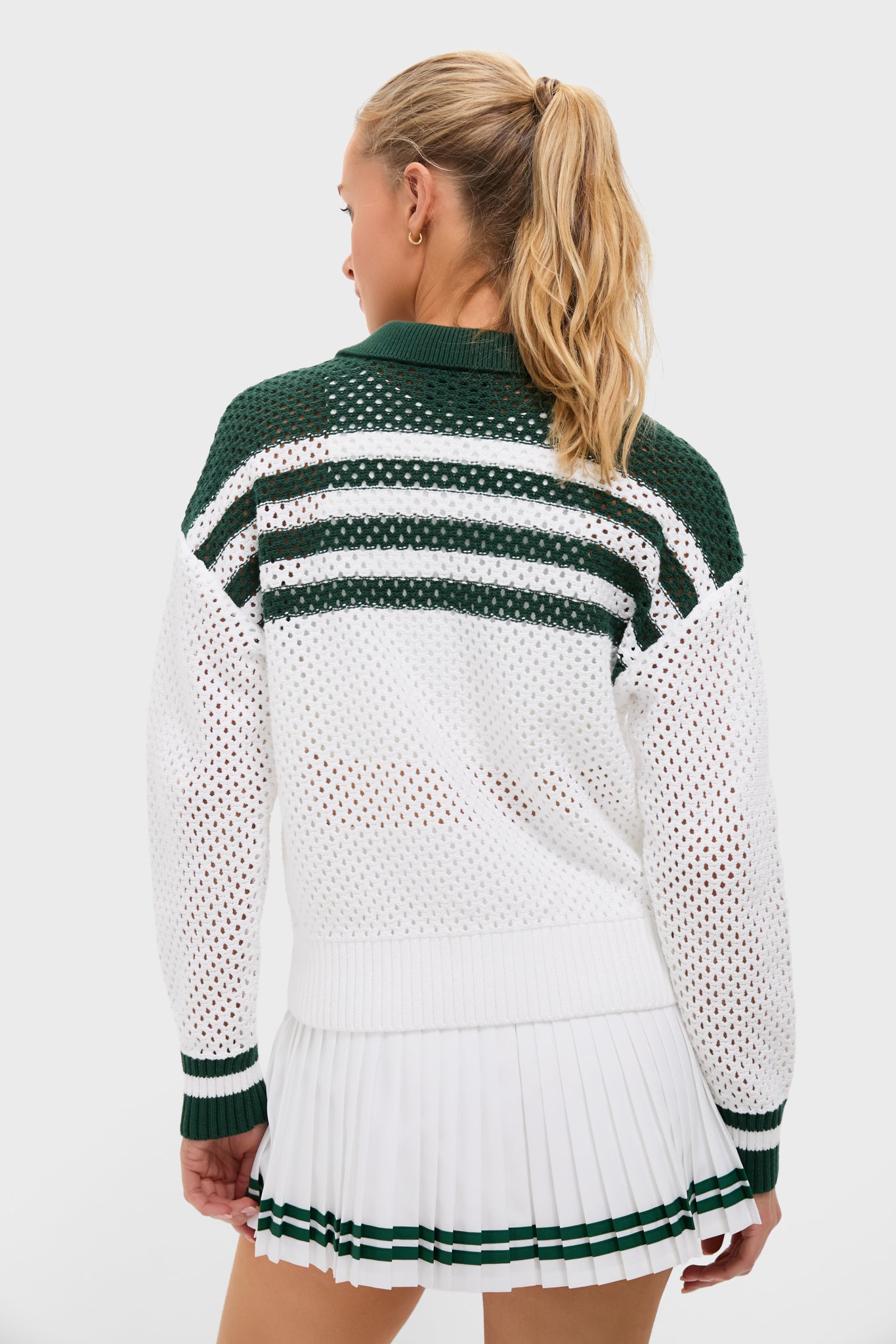 White and Green Mesh Fischer Sweater-Beilave