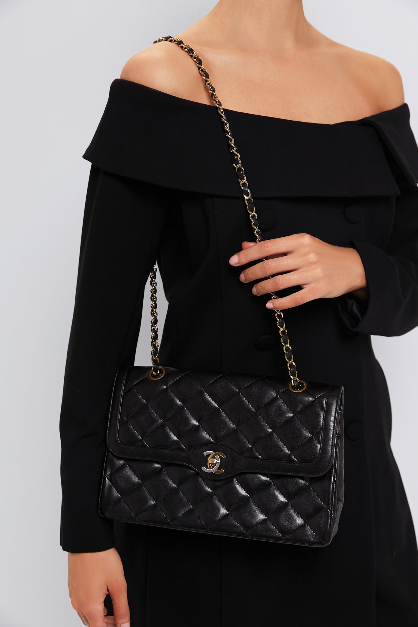 CHANEL Black Lambskin Quilted Medium Paris Limited Double Flap Shoulder Bag-Beilave
