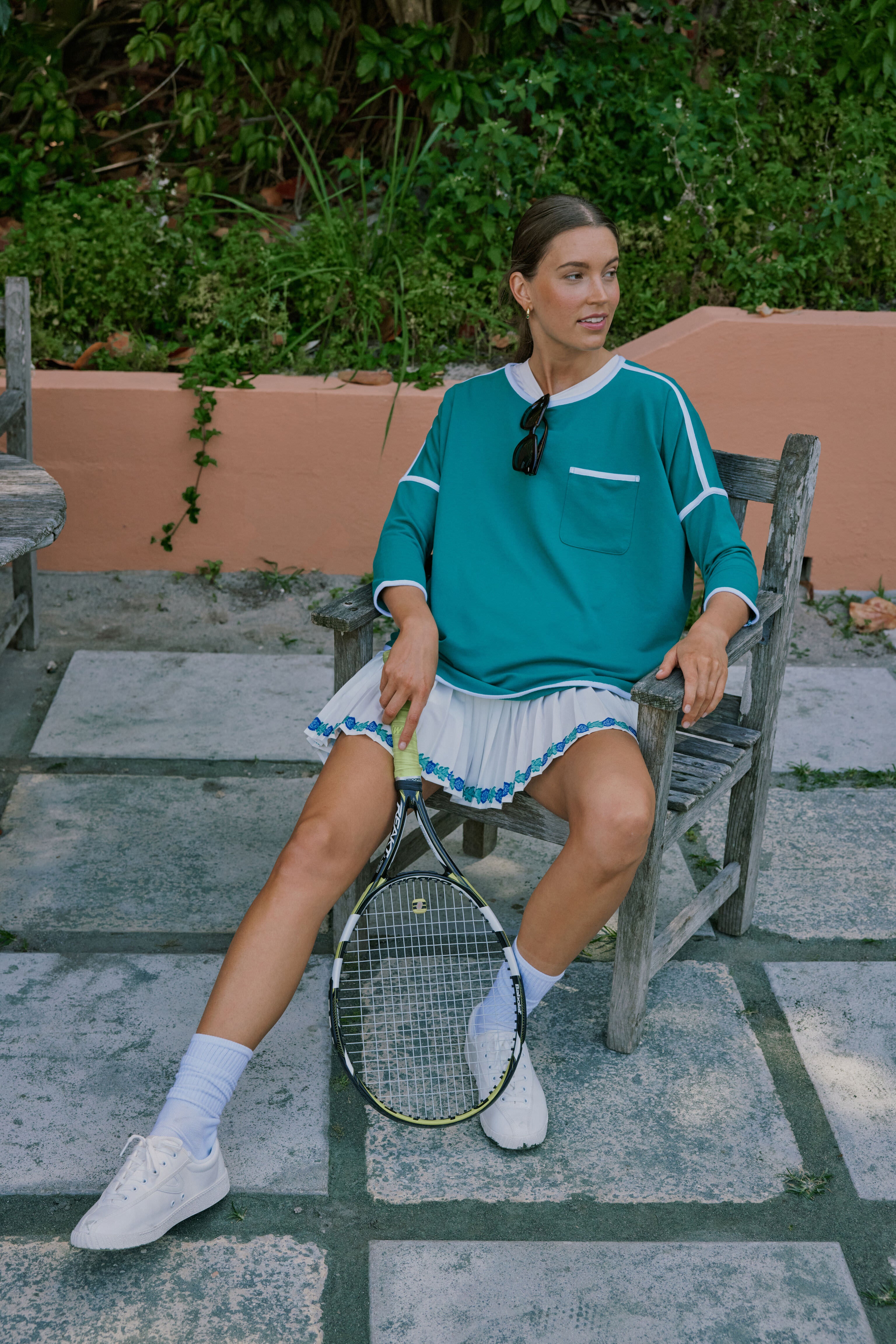 Green and White Terry Farah Pullover-Beilave