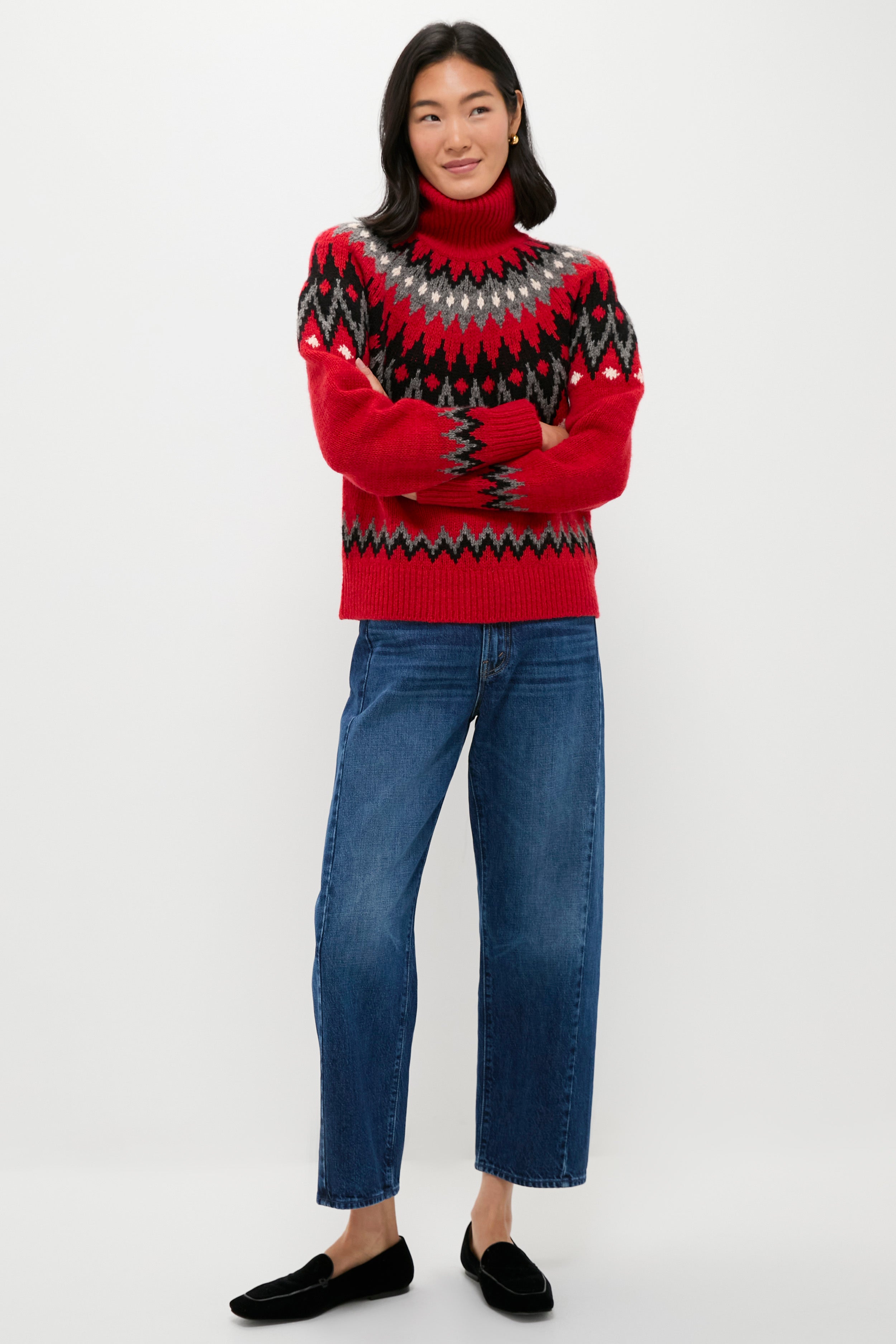 Fireside Red Fairisle Multi Turtleneck Sweater-Beilave