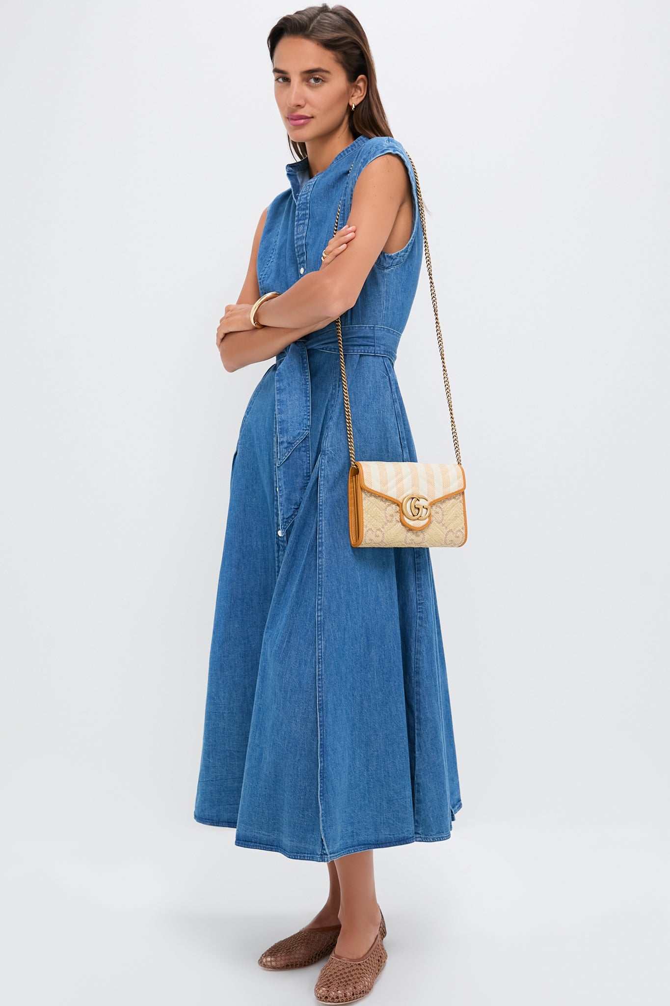 Gucci GG Marmont Raffia Wallet On Chain-Beilave