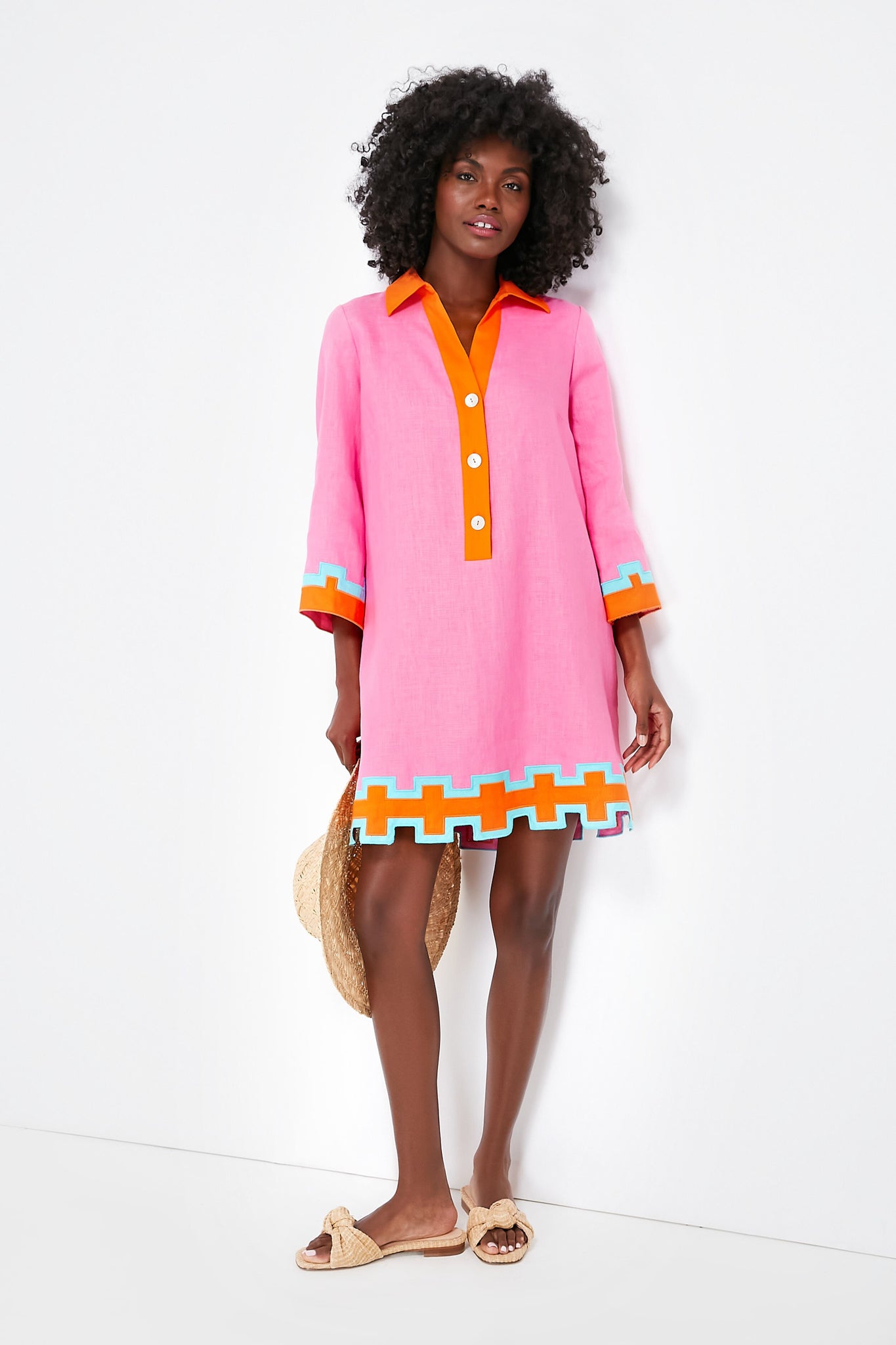 Peony Pink and Tangerine Collier Dress-Beilave