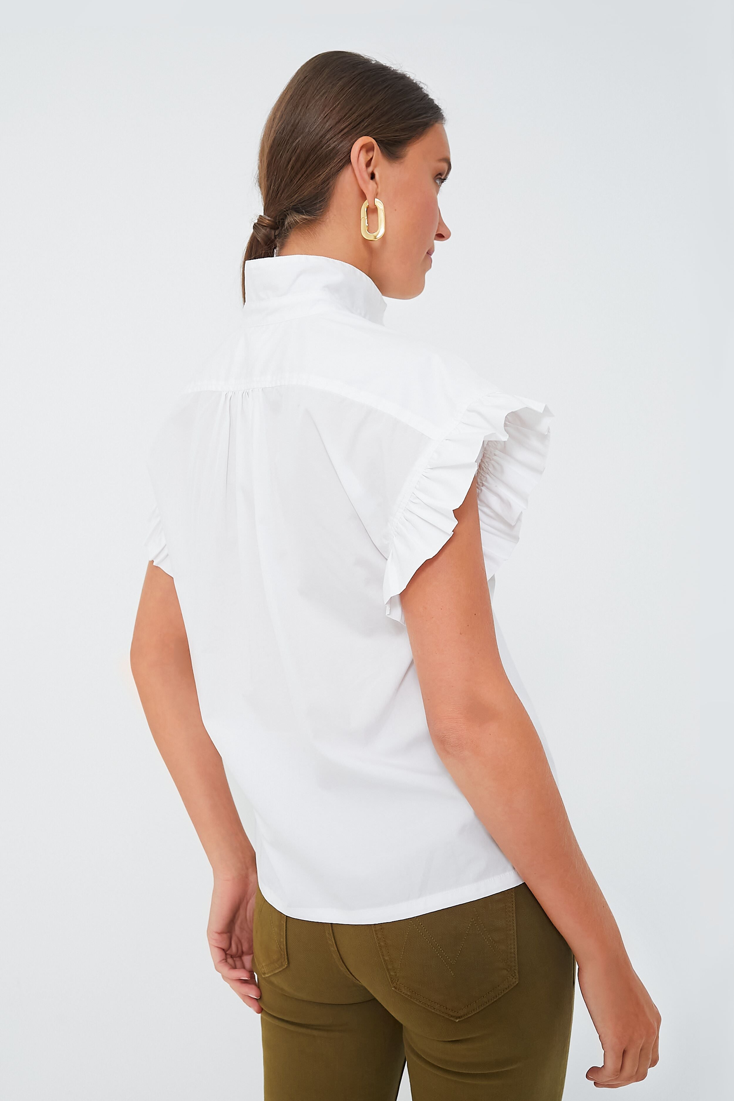 White Marianne B Ruffle Sleeve Shirt-Beilave