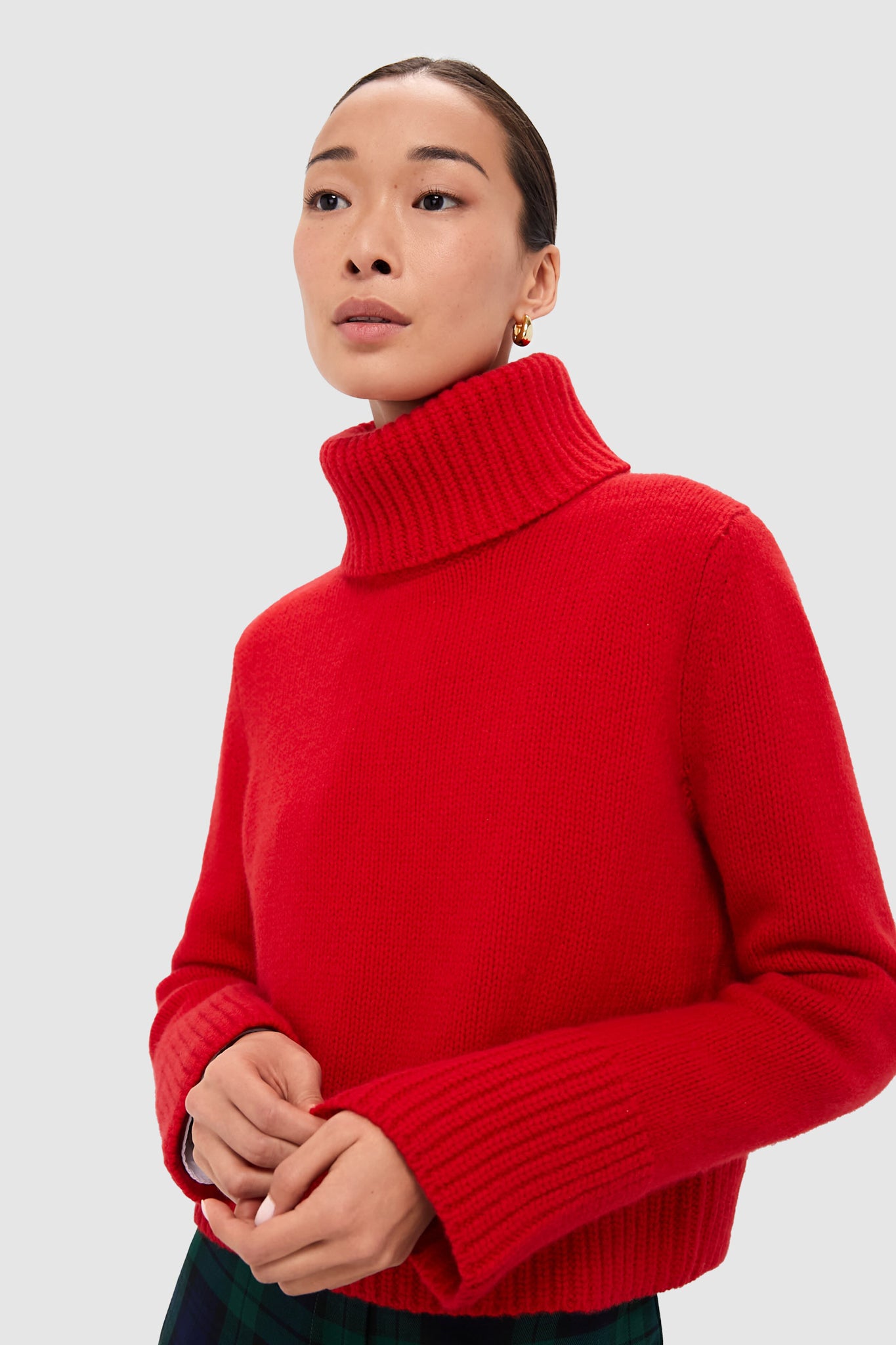 Fall Red Wool Cashmere Blend Turtleneck-Beilave