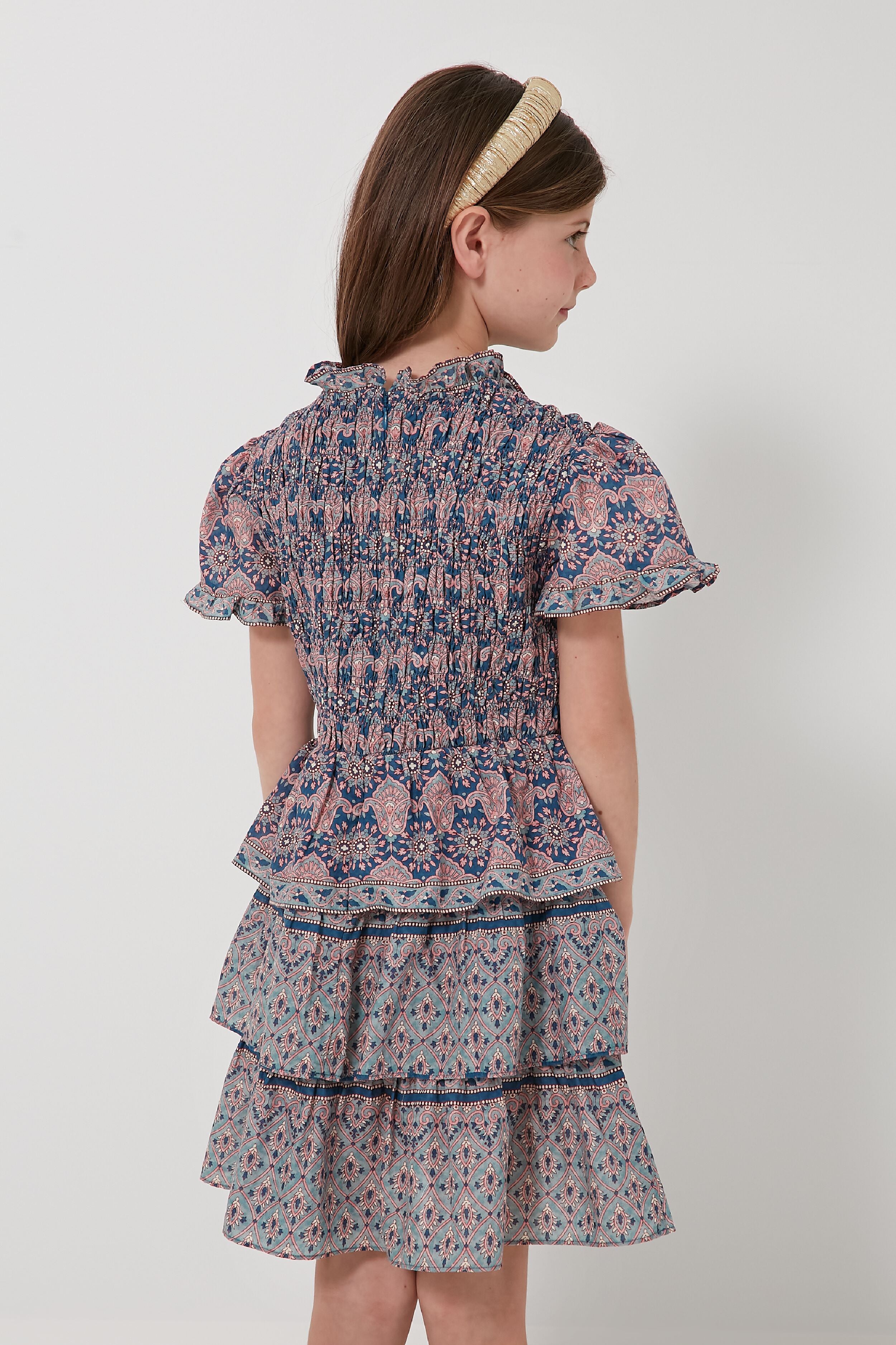 Parker Print Short Sleeve Smocked Dress-Beilave