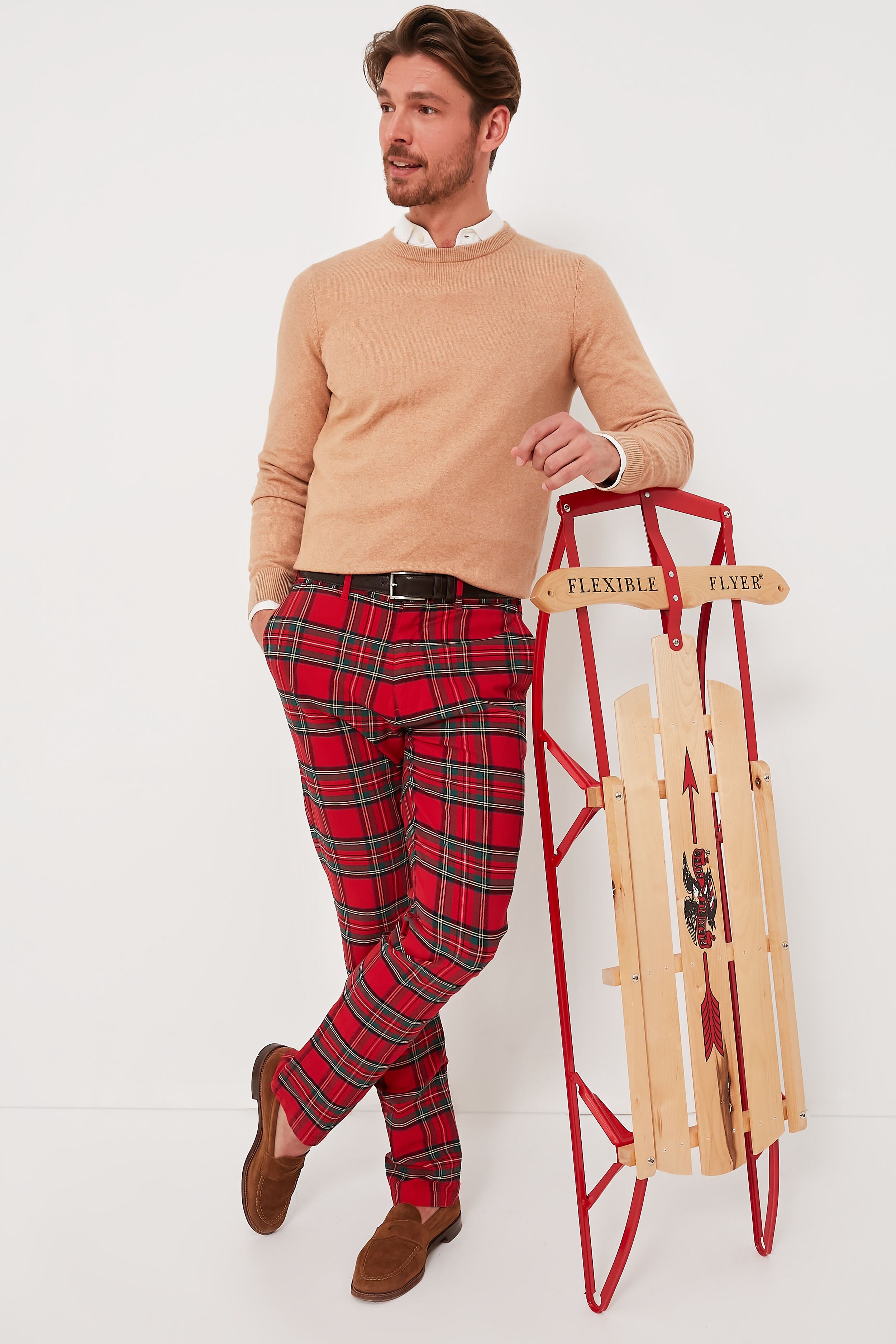 Royal Stewart Tartan Stretch Twill Harbor Pants (34" Inseam)-Beilave