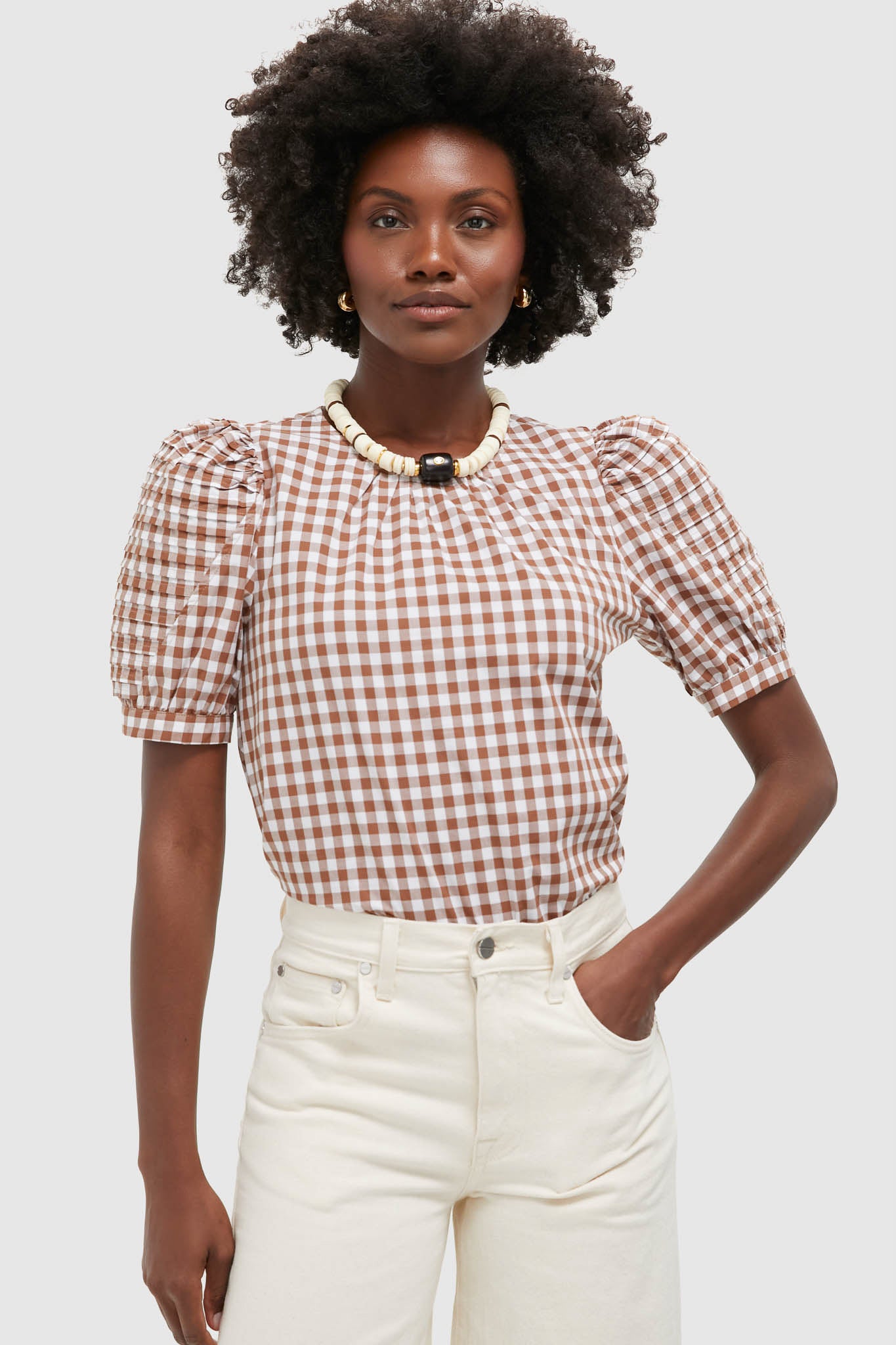 Brown Gingham Haven Blouse-Beilave