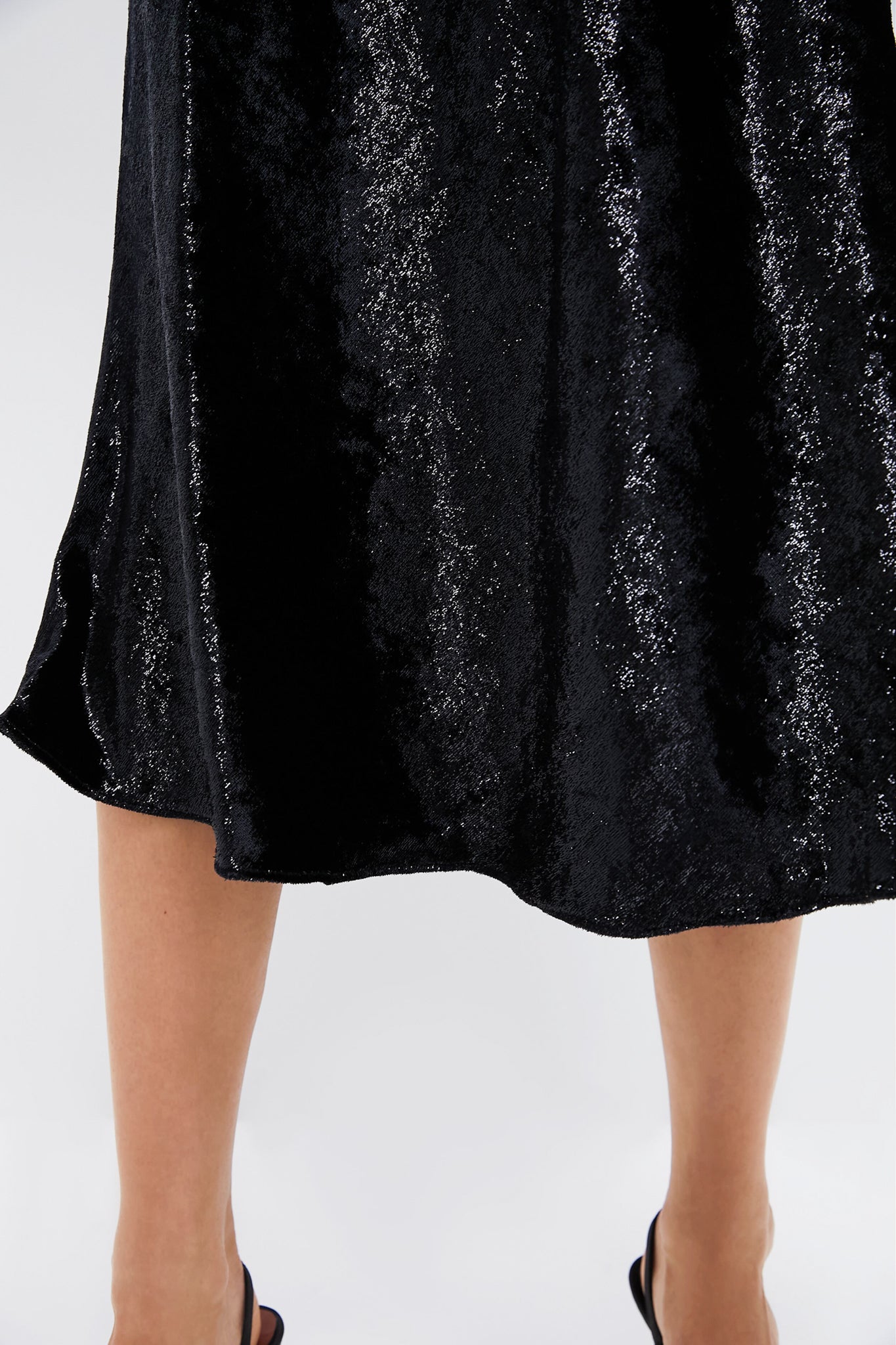 Polo Black Metallic Velvet A-line Skirt-Beilave