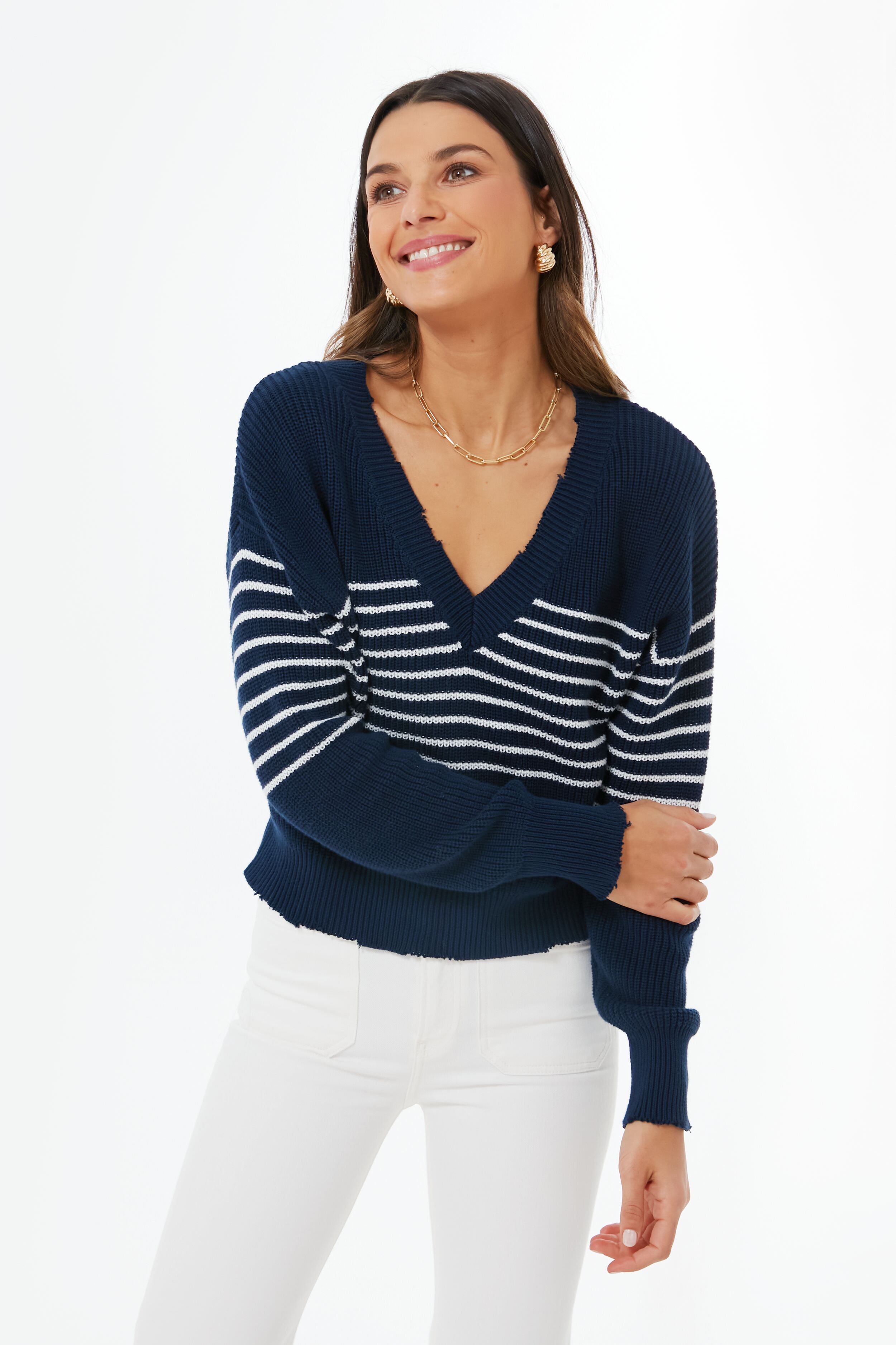 Dark Navy Stripe Lea Cotton Pullover-Beilave