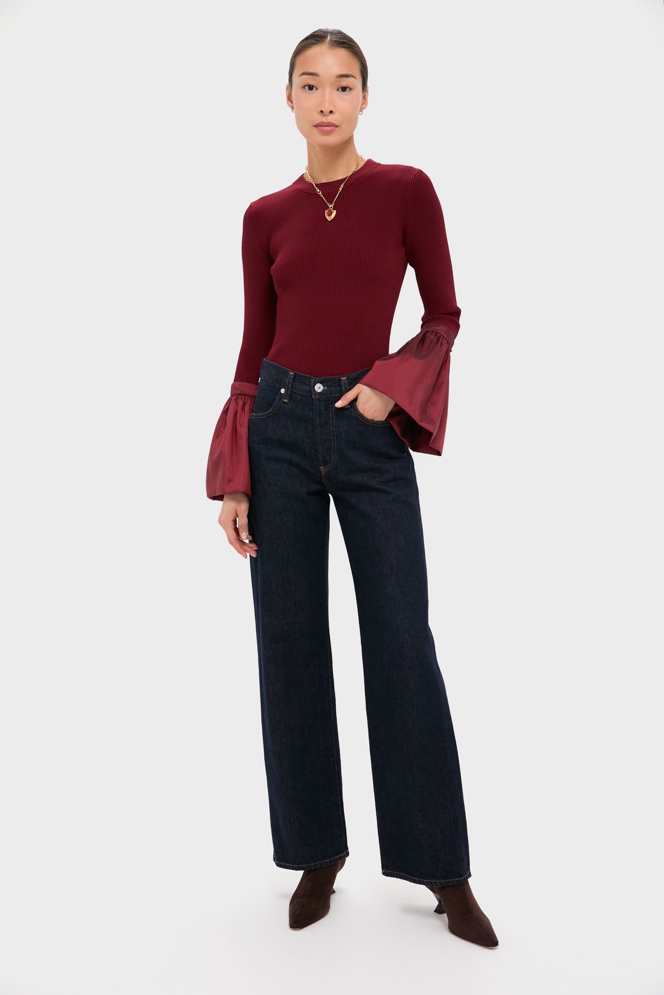 Oxblood Agata Long Sleeve Top-Beilave