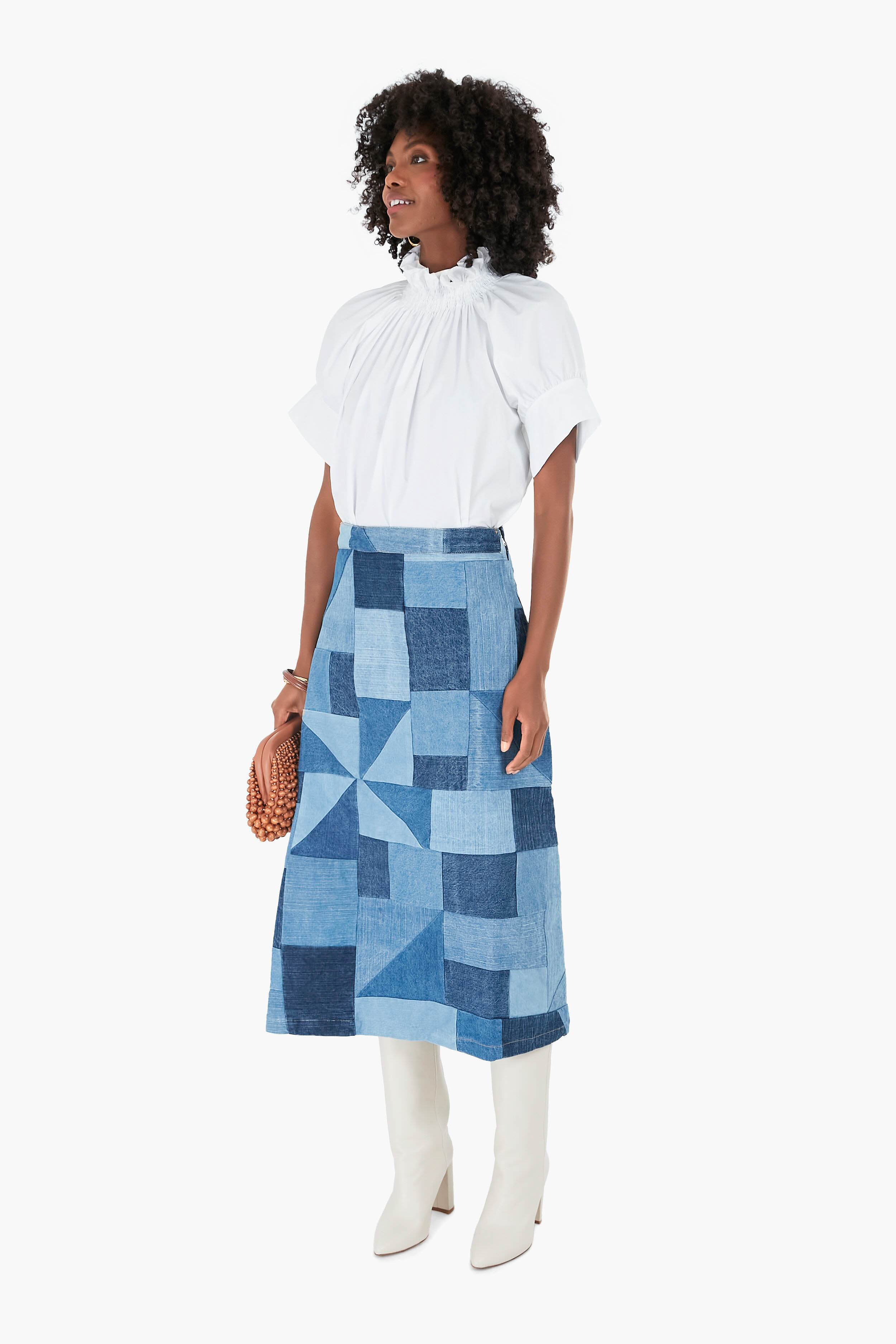 Diego Denim Patched Skirt-Beilave