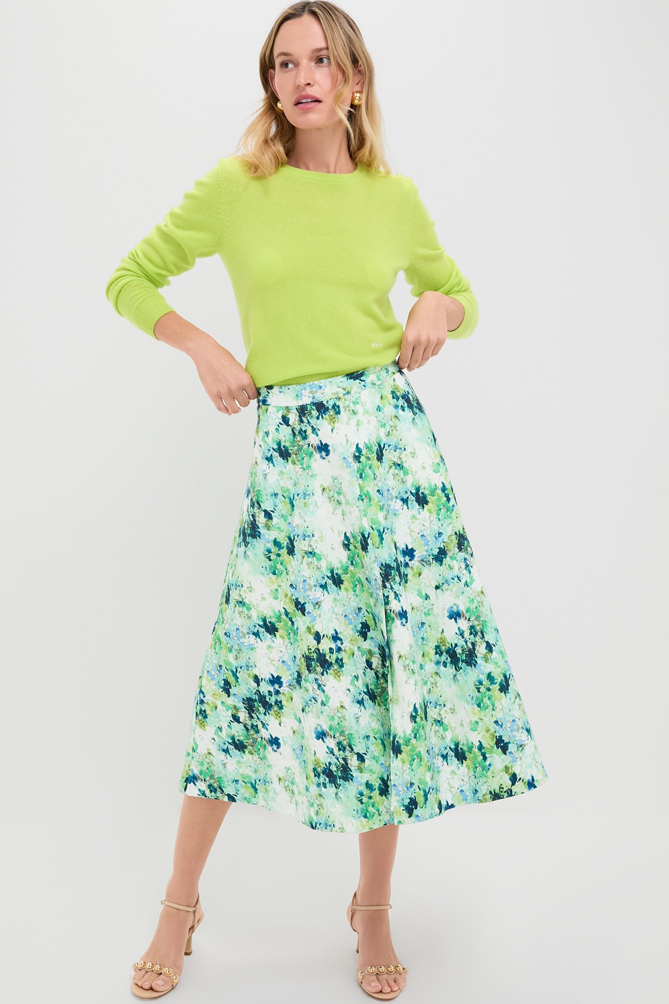 Water Lilies Cotton Seersucker Andrea Circle Skirt-Beilave