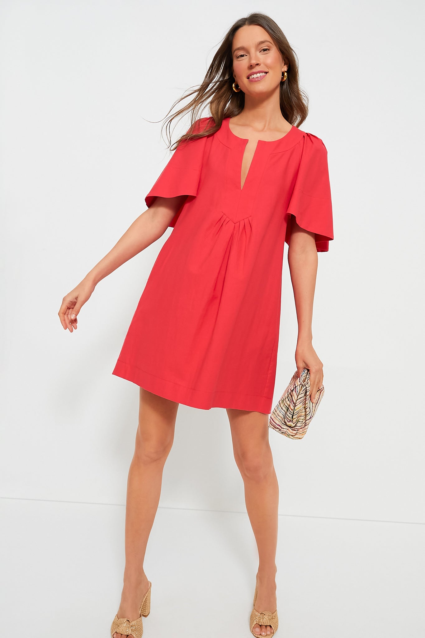 Red Finley Flutter Sleeve Dress-Beilave