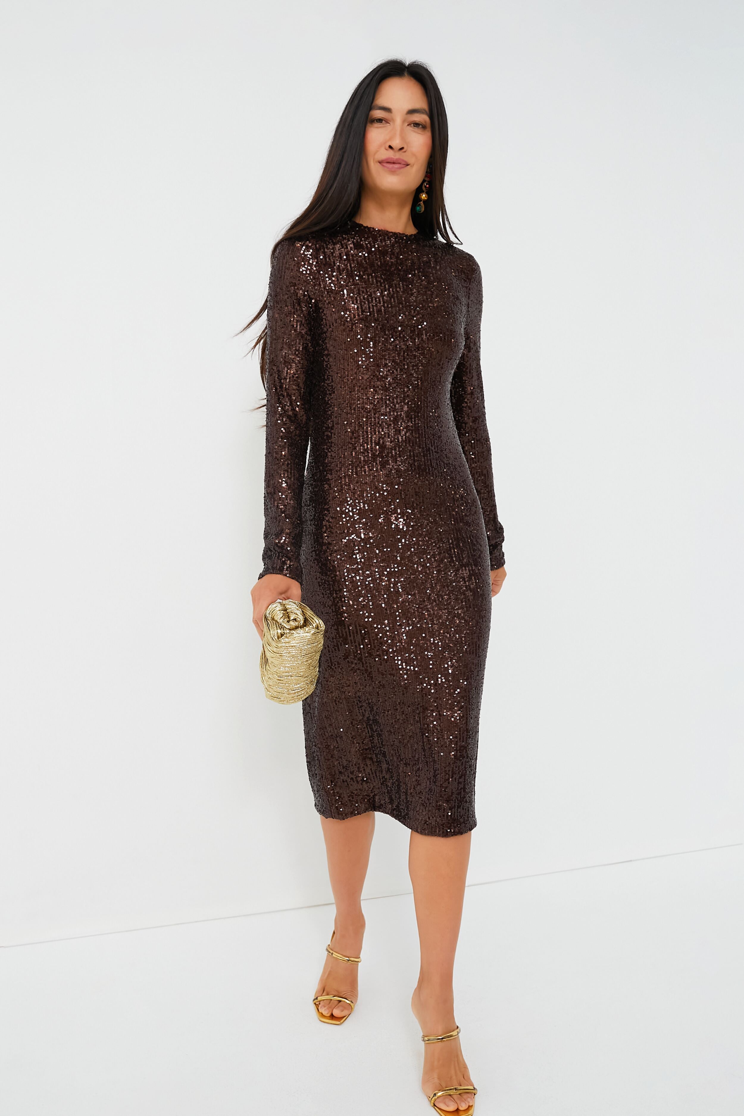 Chocolate Brown Harlow Sequin Dress-Beilave