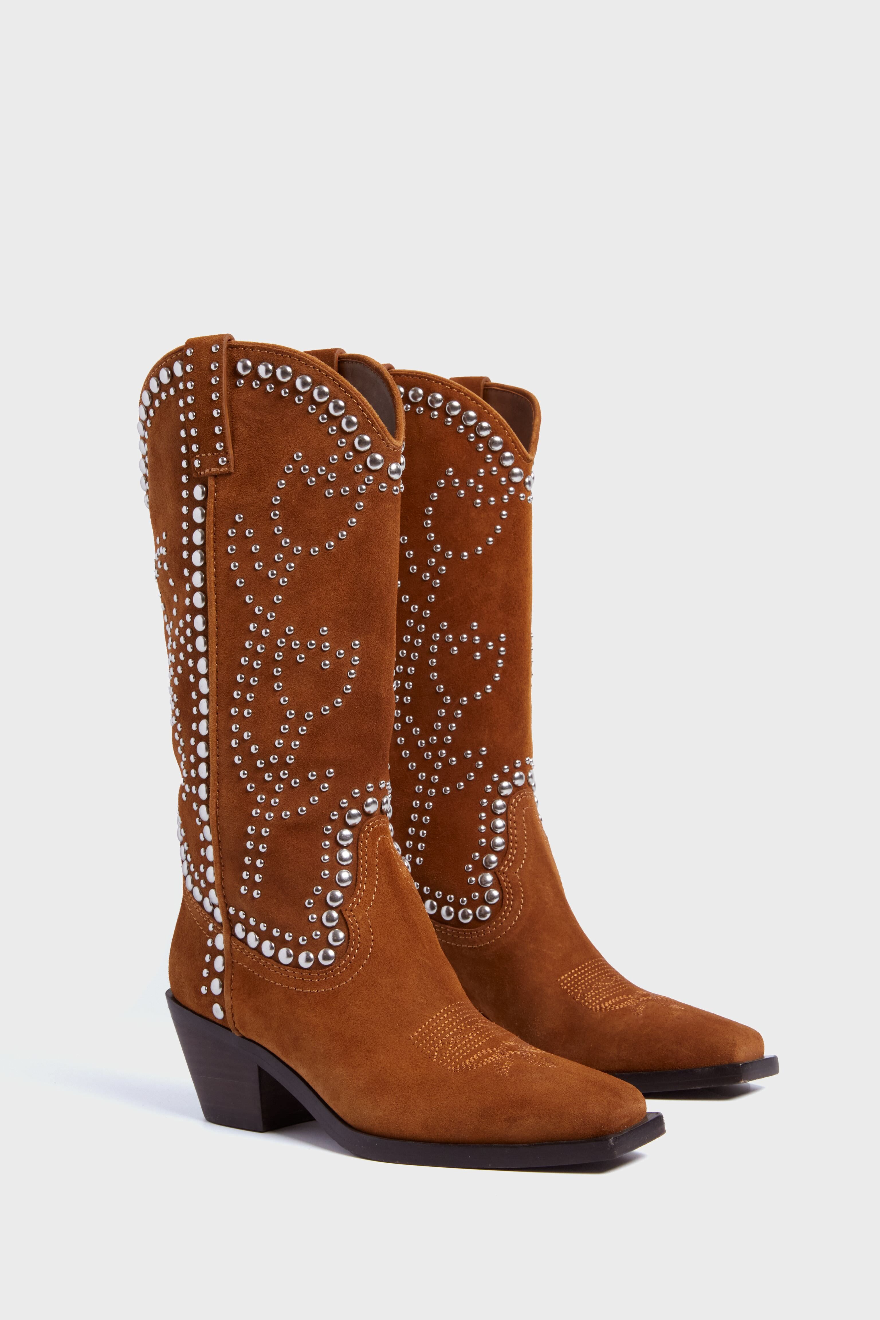 Cacao Suede with Silver Studs Wilder Boots-Beilave