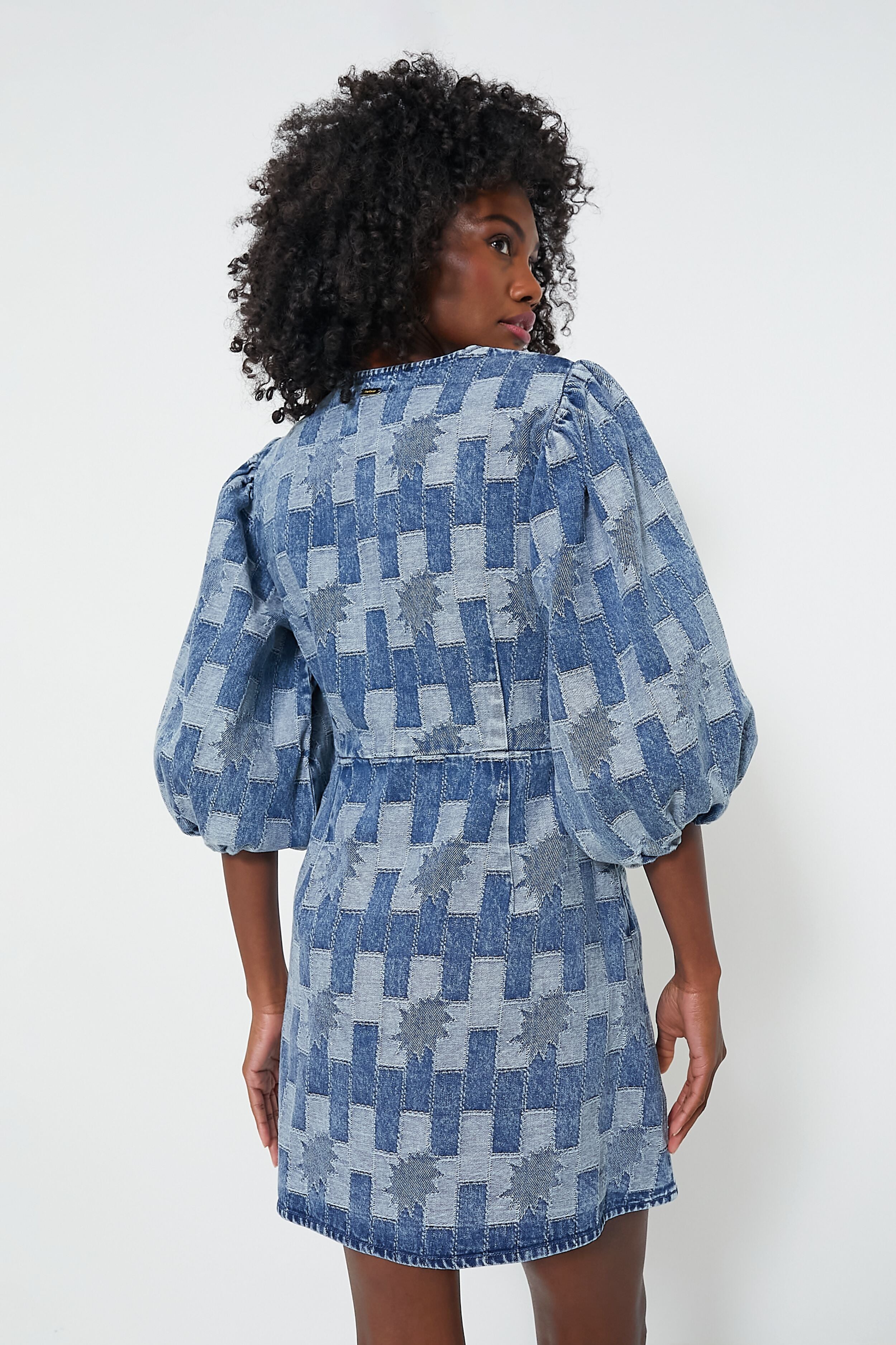 Patchwork Denim Bowhill Mini Dress-Beilave