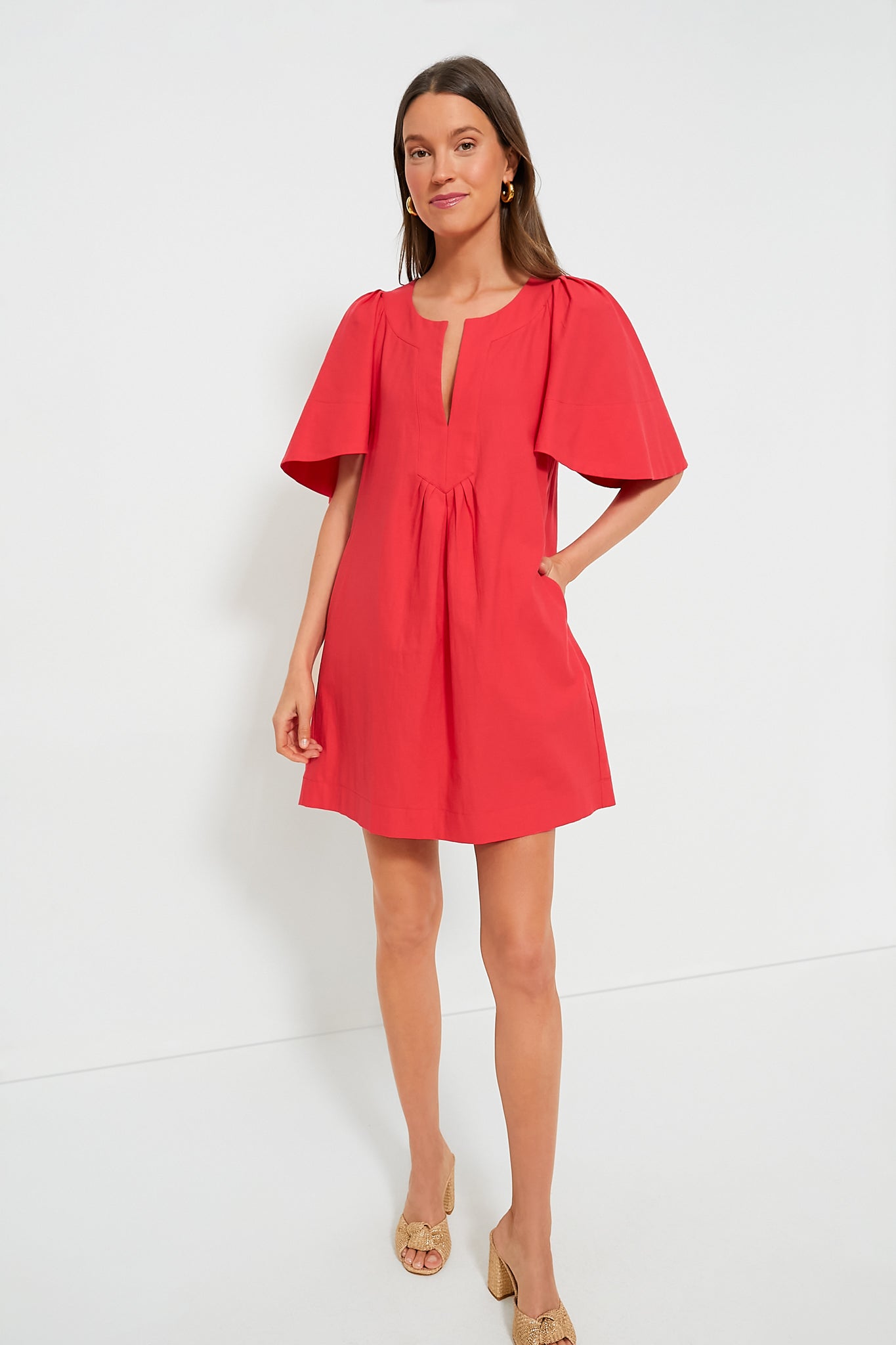 Red Finley Flutter Sleeve Dress-Beilave