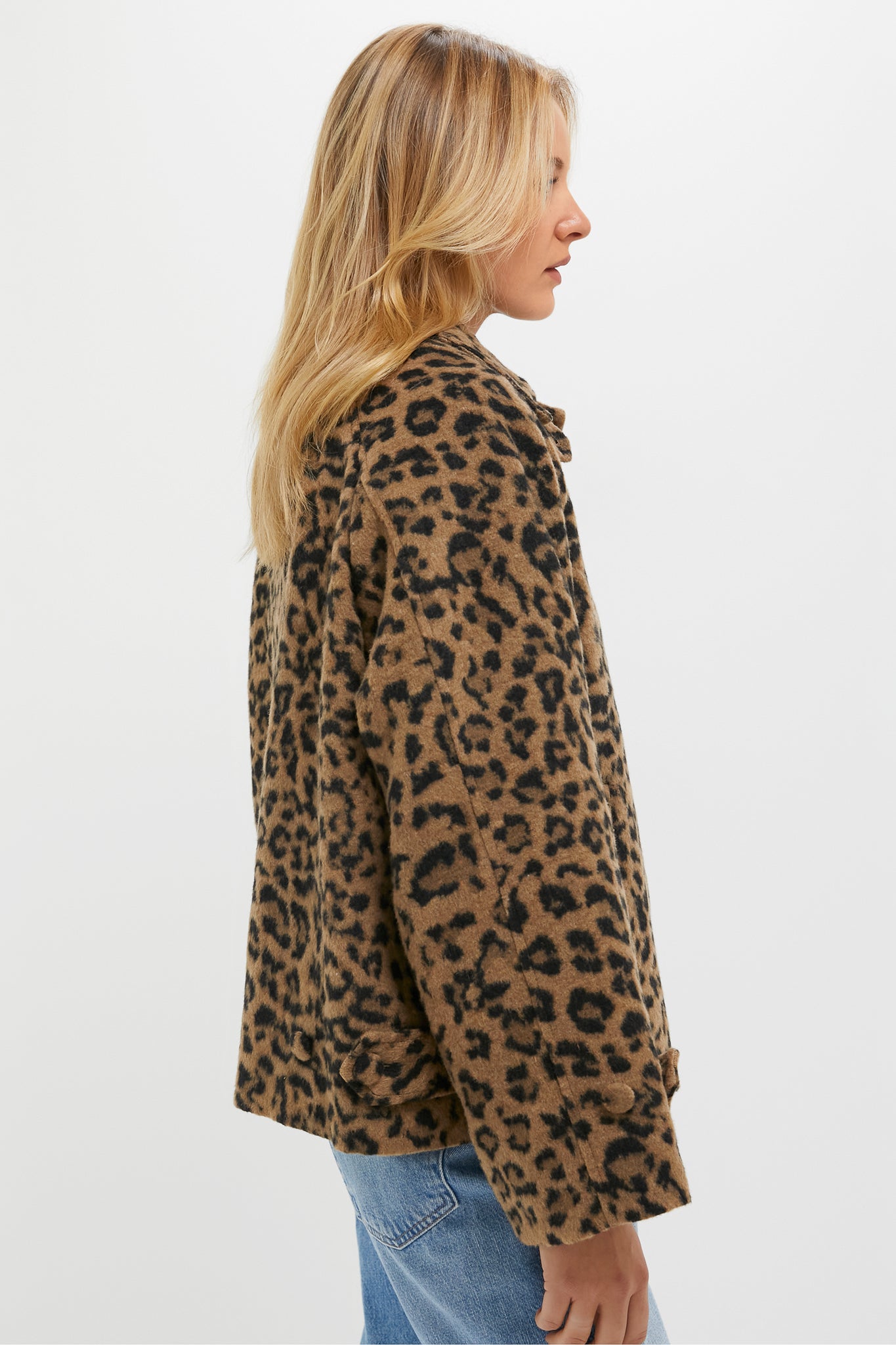 Brushed Wool Leopard Drew Short Trench Coat-Beilave