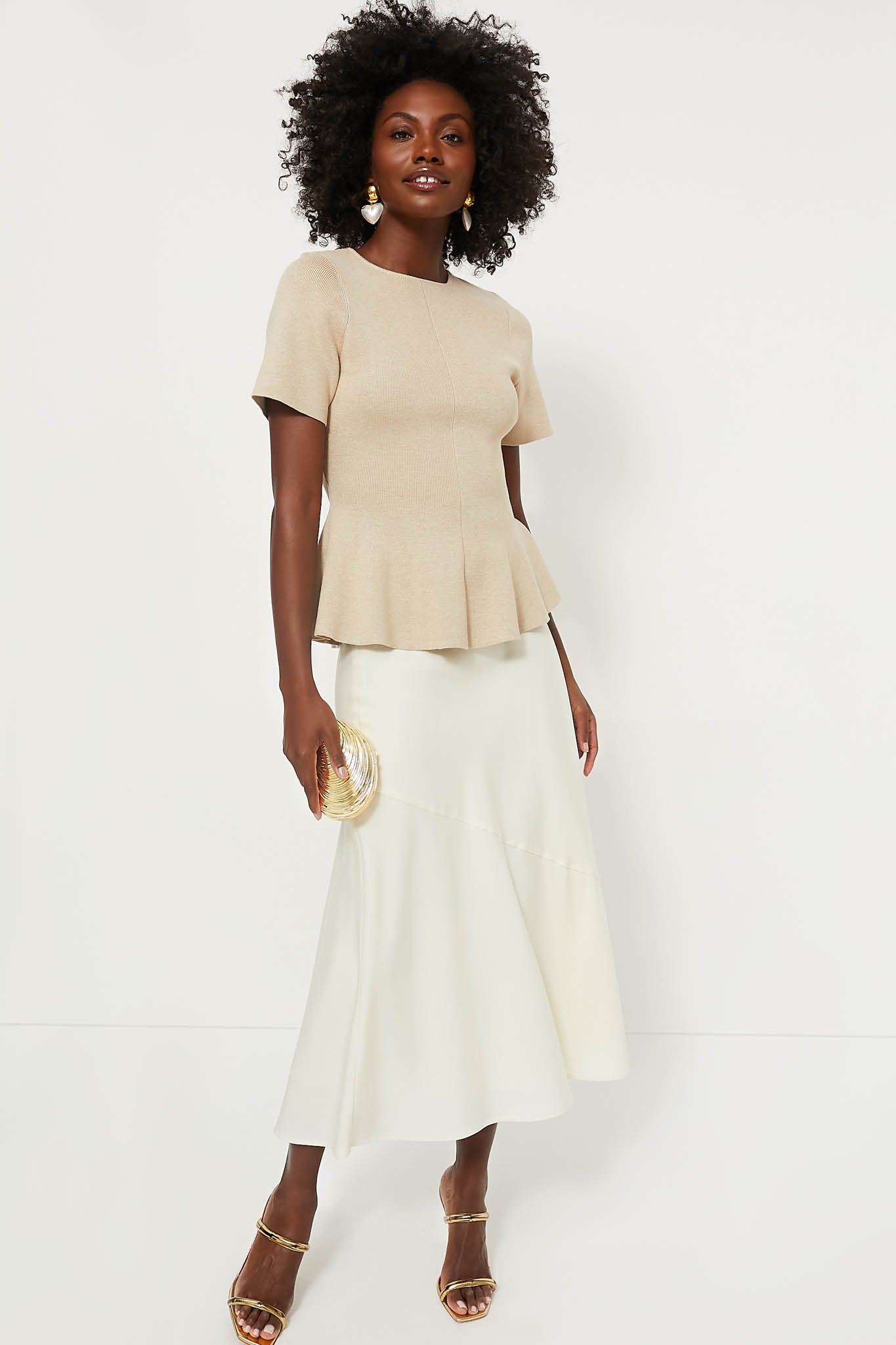 Tan Knit Phoebe Peplum Top-Beilave