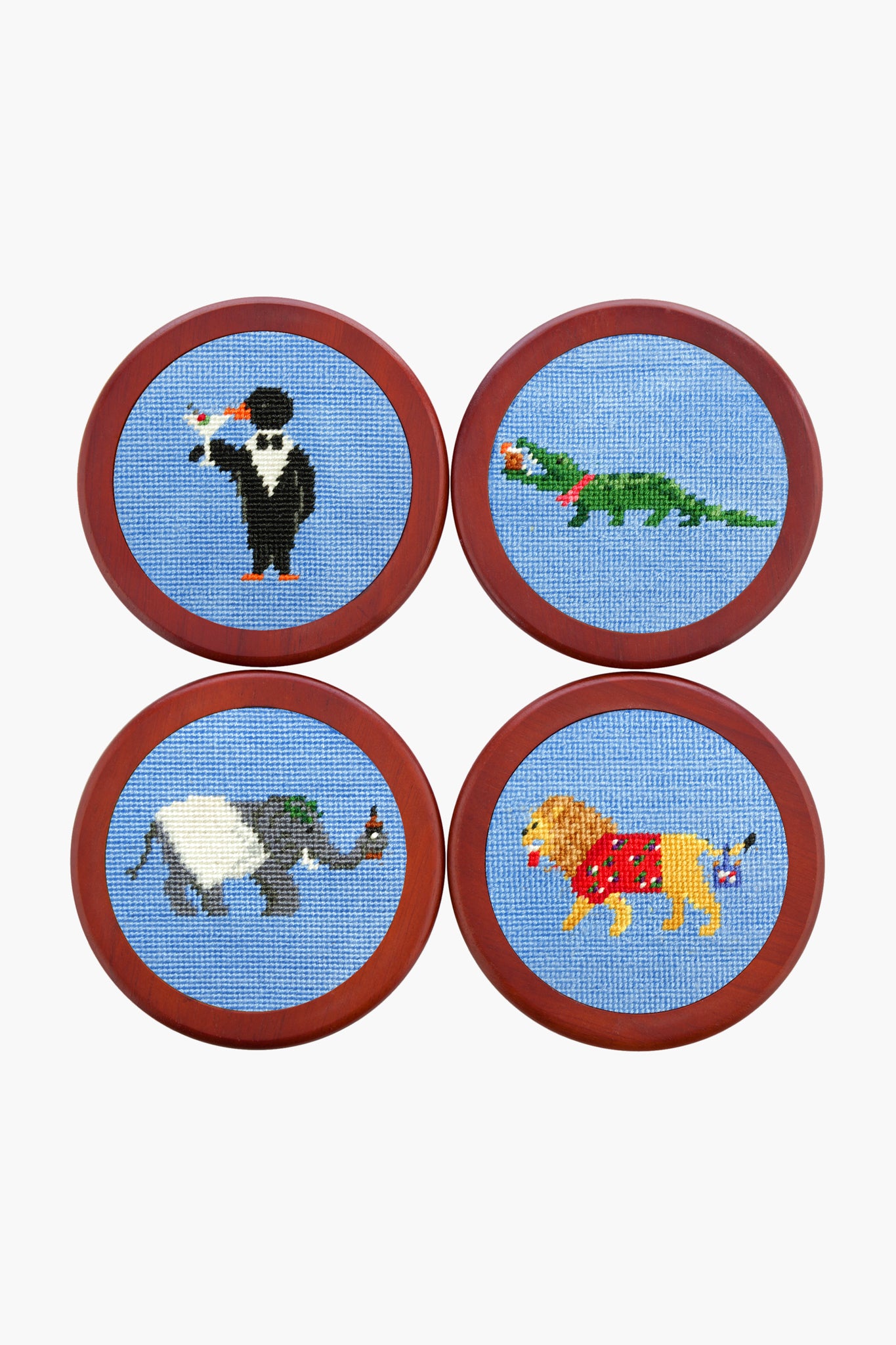 Party Animals Needlepoint Coaster Set-Beilave