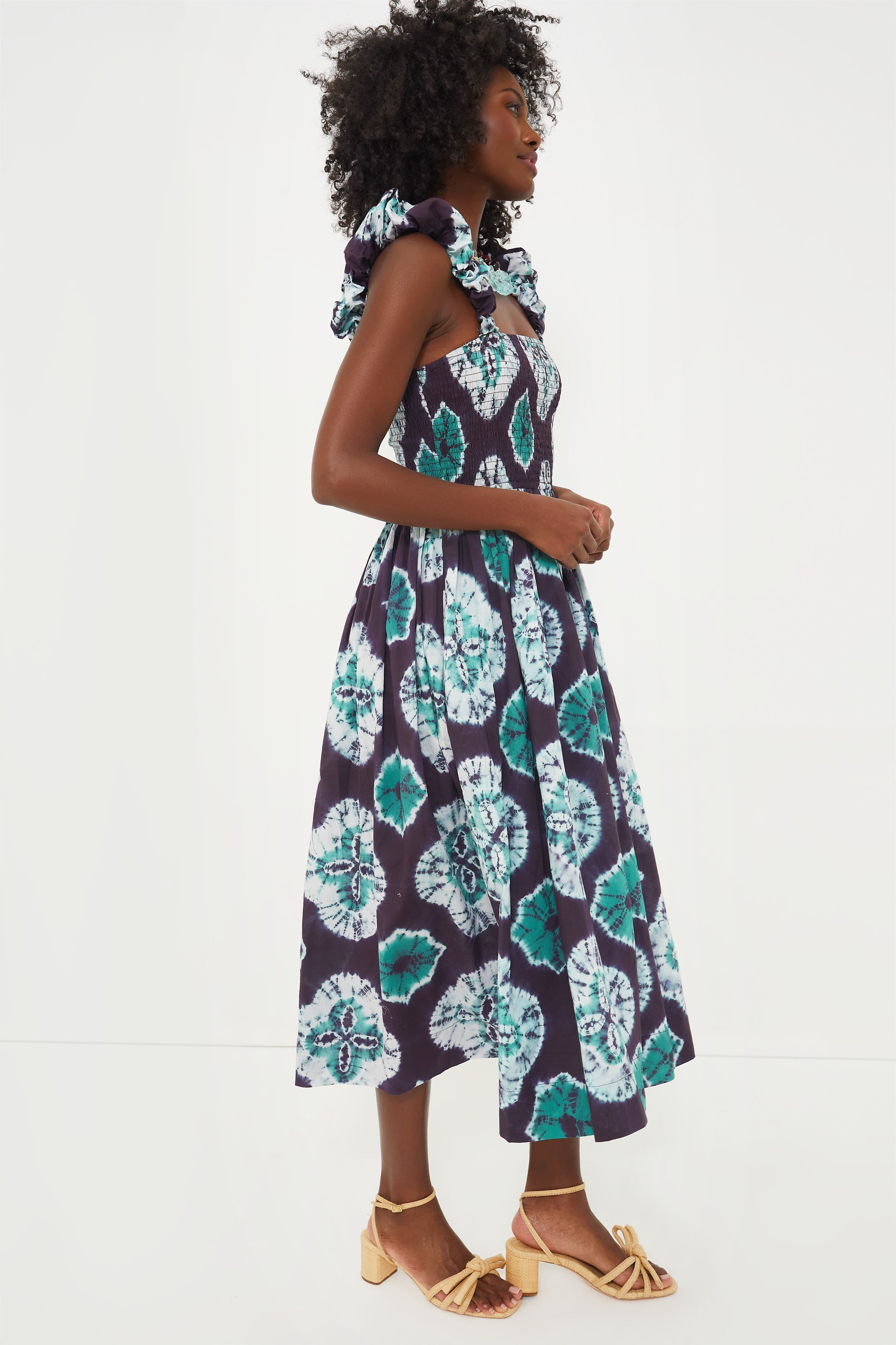 Teal Aveline Tie Dye Print Sleeveless Smocked Dress-Beilave