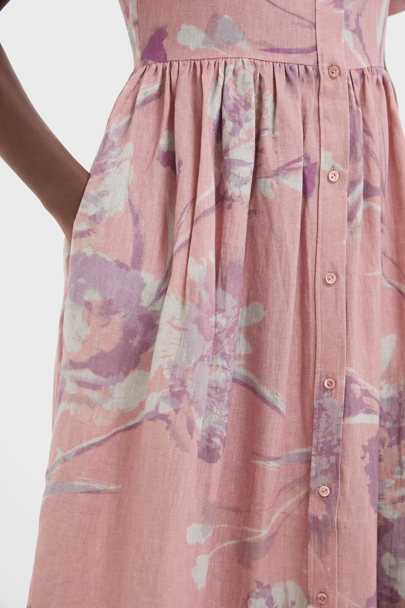 Carnation Cyanotype Rose Short Sleeve Shirt Dress-Beilave