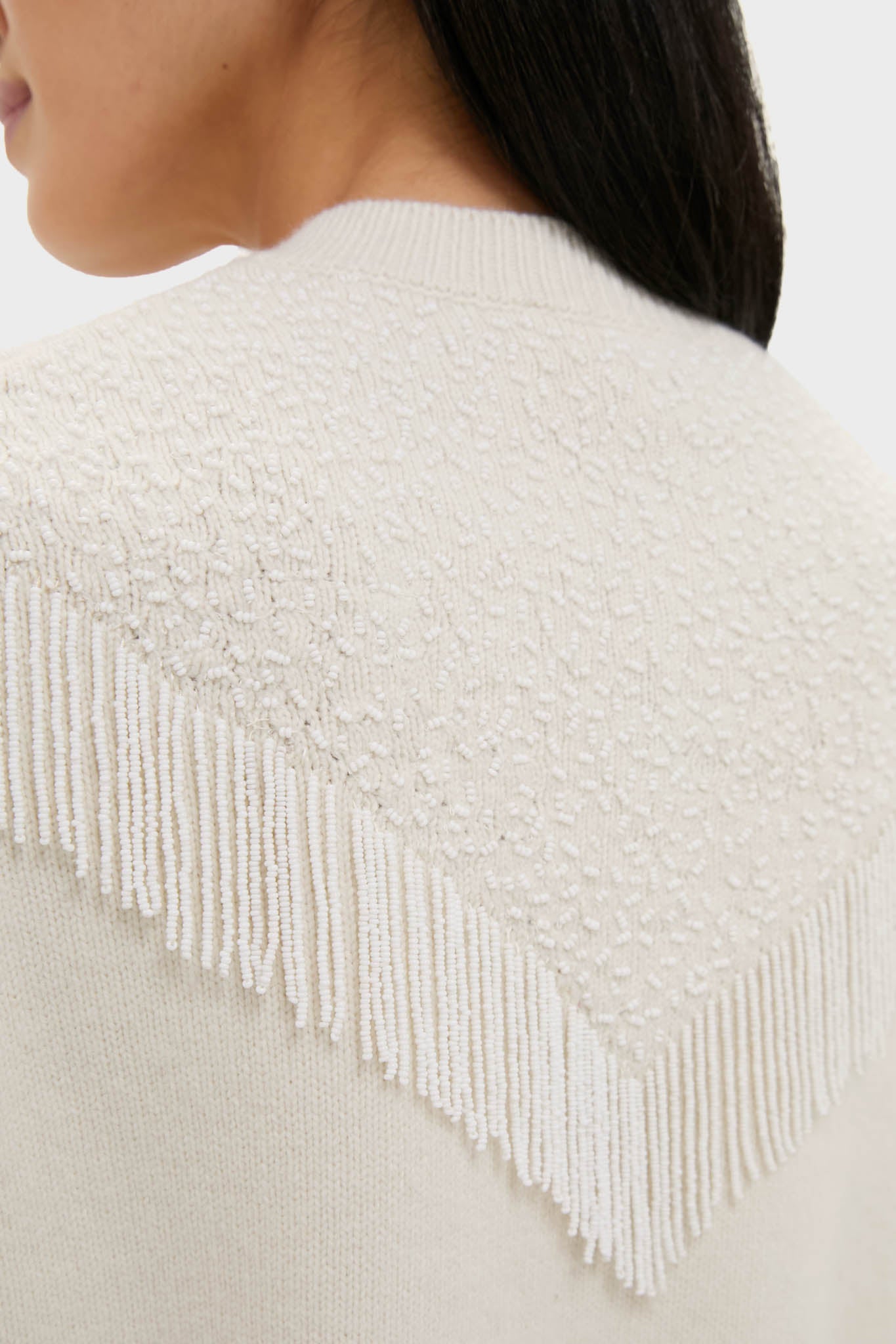 Cream Beaded Fringe Cardigan-Beilave