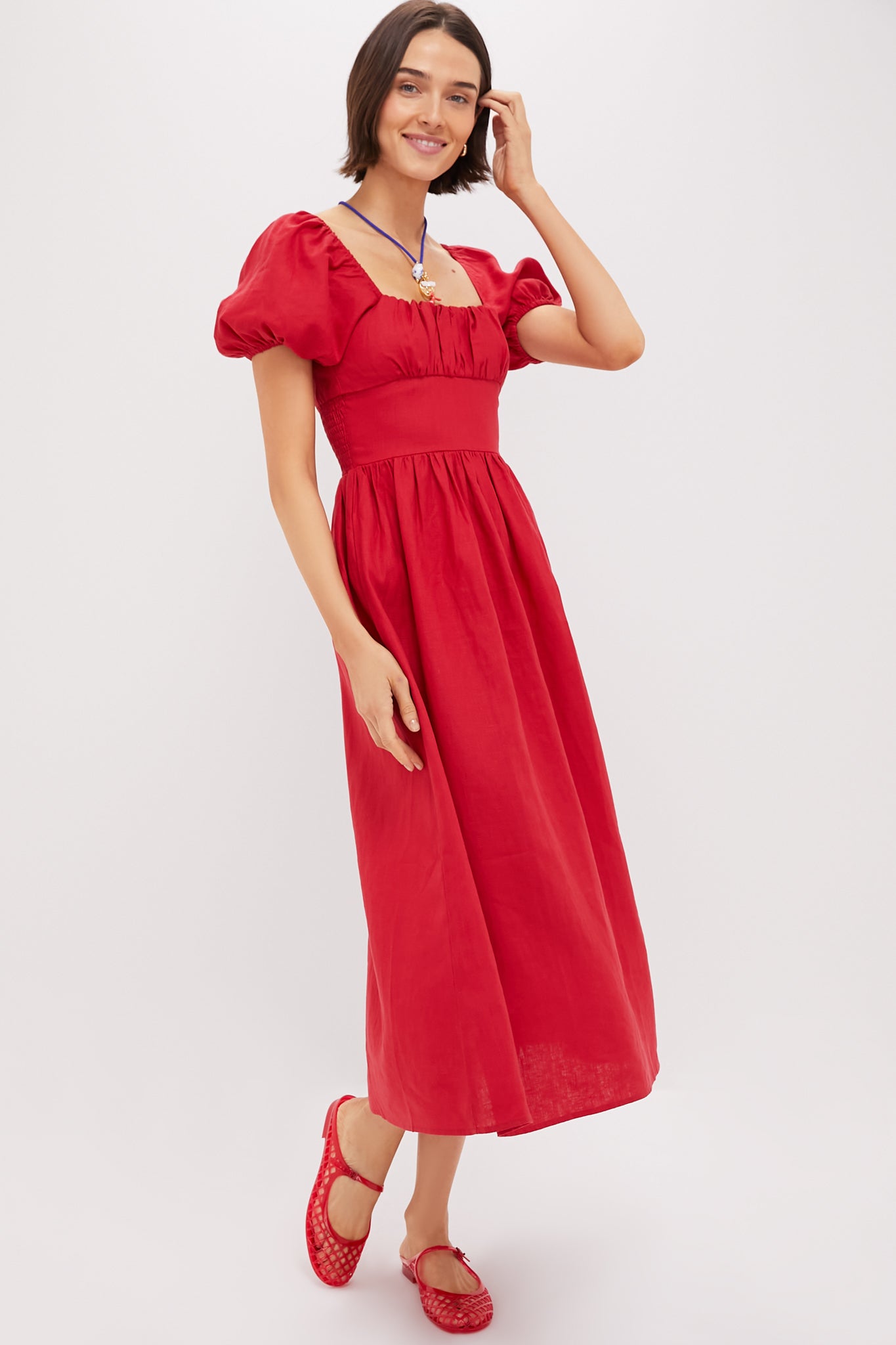 Red Dalia Midi Dress-Beilave