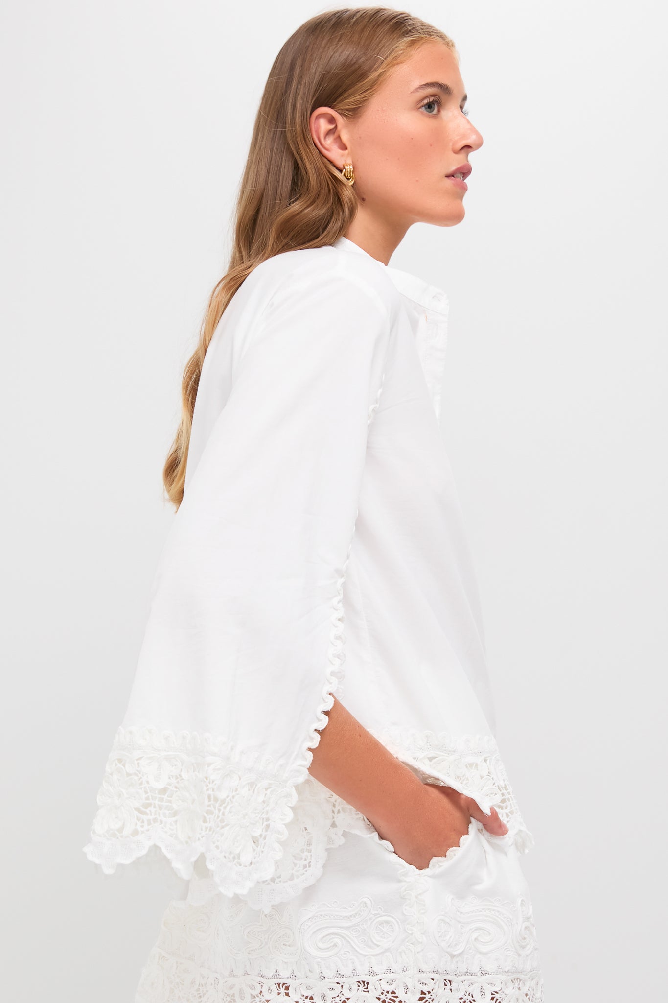White Iyla Soutache Long Sleeve Blouse-Beilave