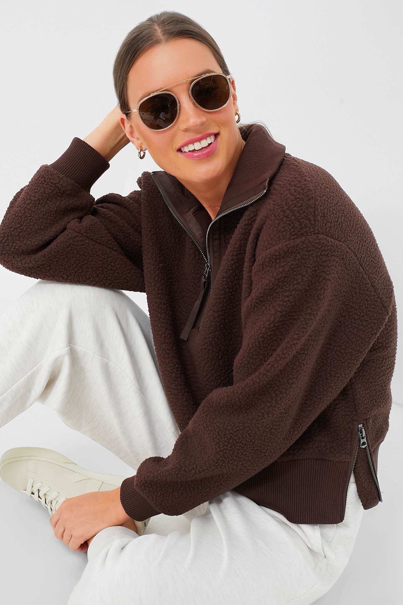 Dark Truffle Roselle Half Zip Fleece-Beilave