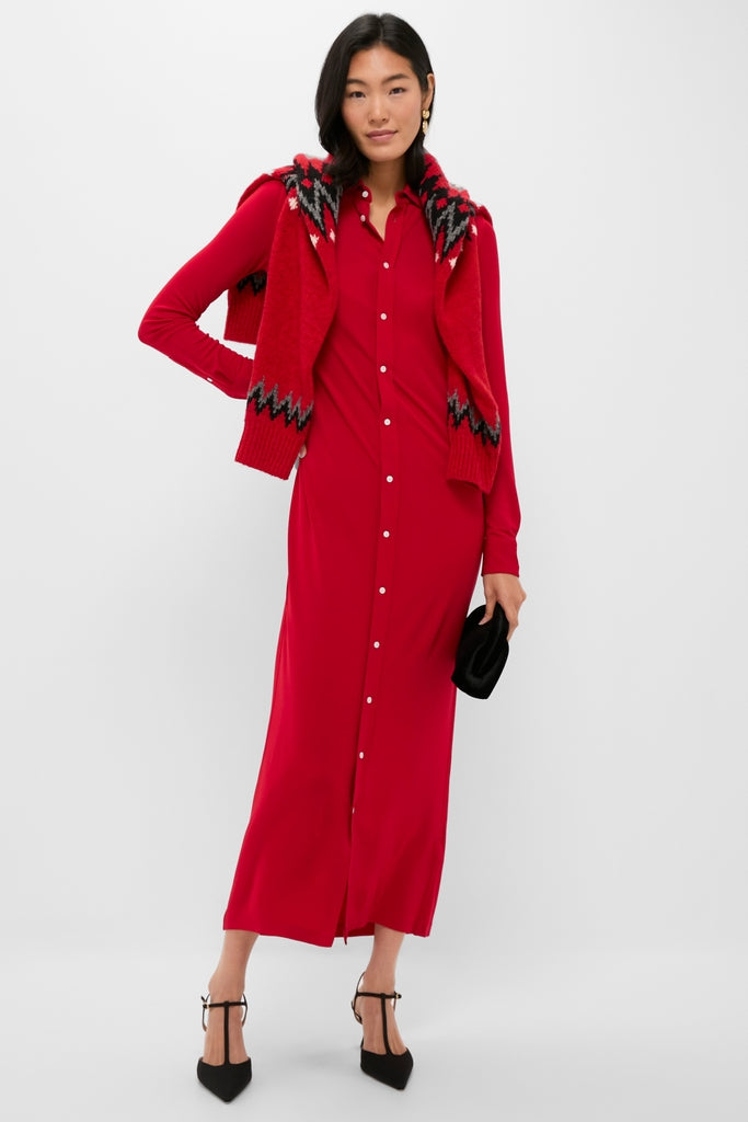 Park Avenue Red Matte Jersey Knit Collared Dress-Beilave