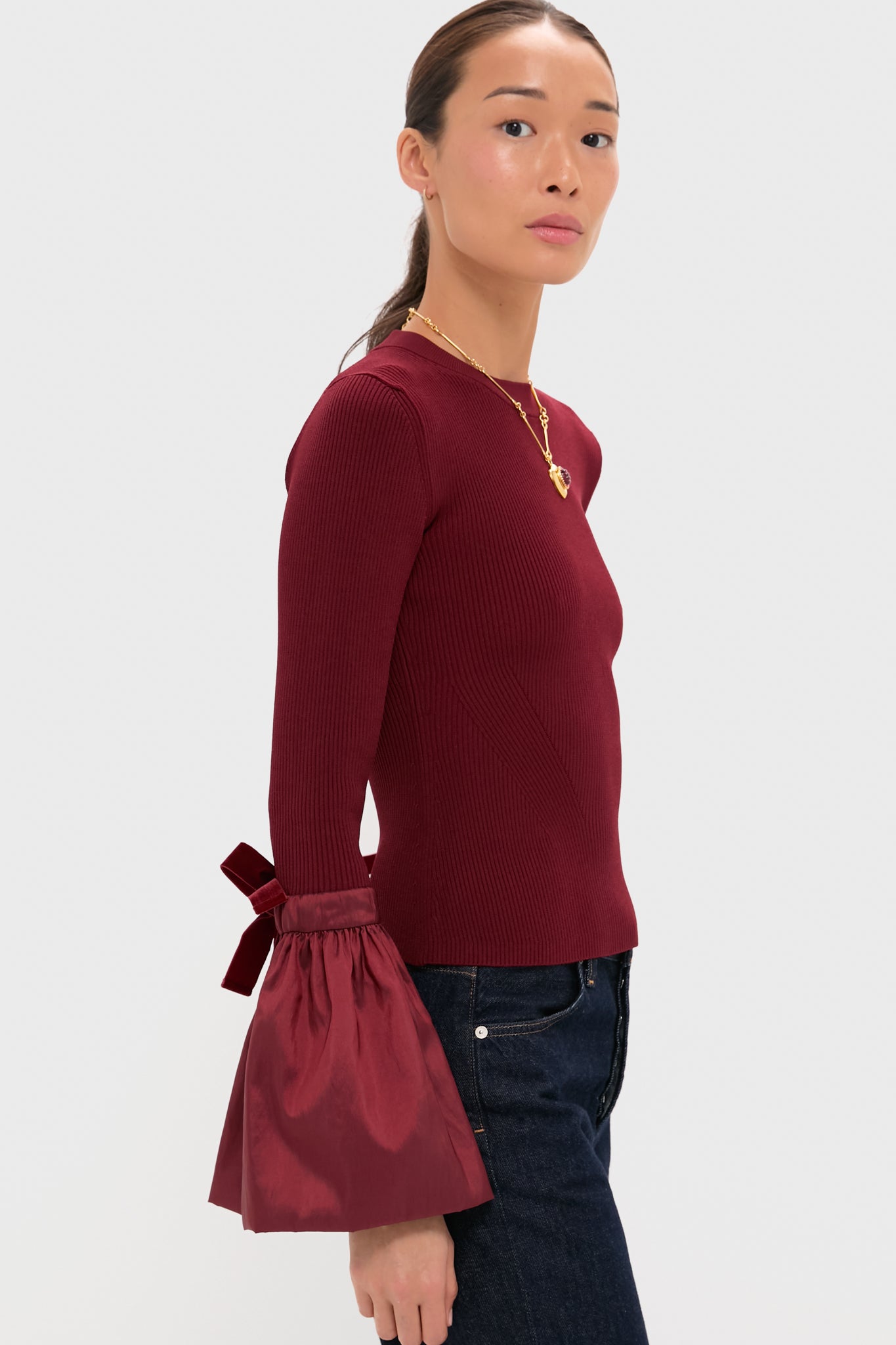 Oxblood Agata Long Sleeve Top-Beilave