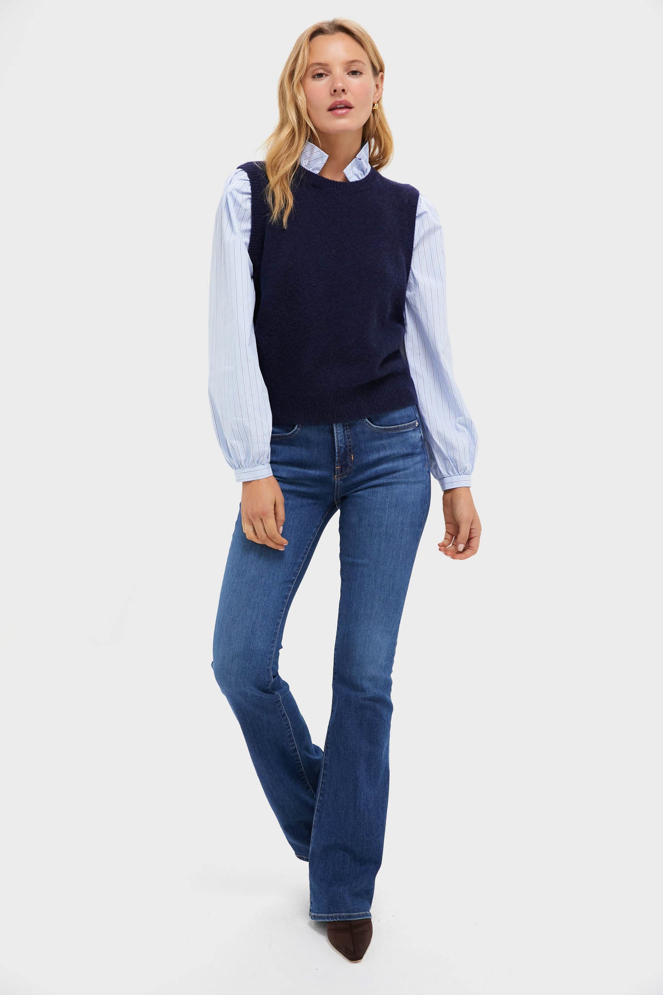 Navy Striped Ella Sweater Blouse-Beilave