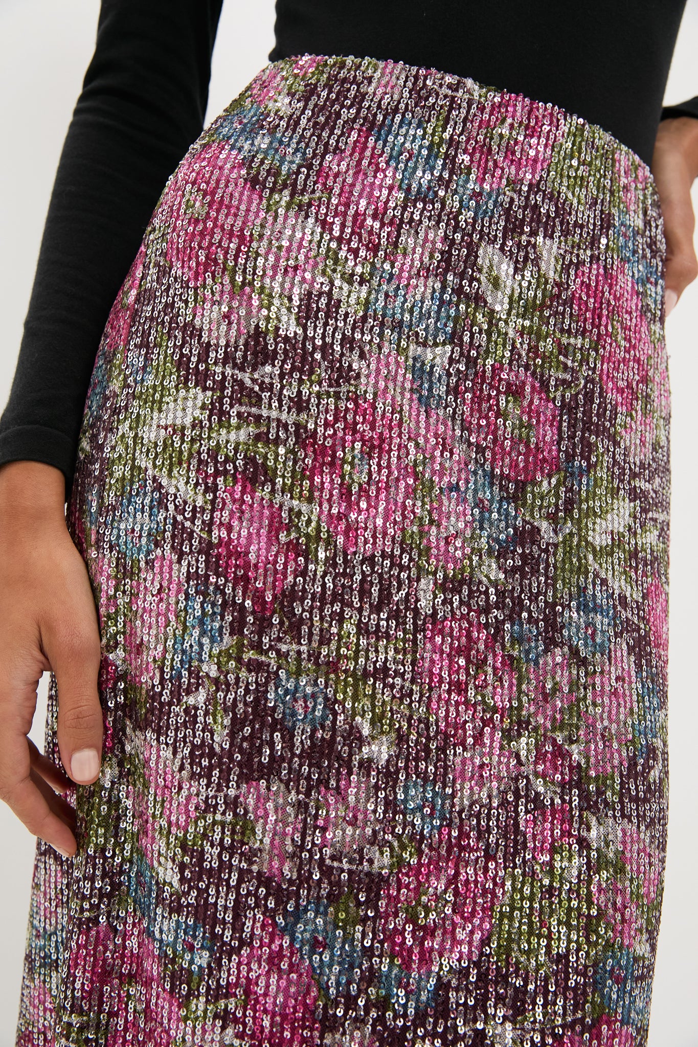 Floral Sequin McKey Midi Skirt-Beilave