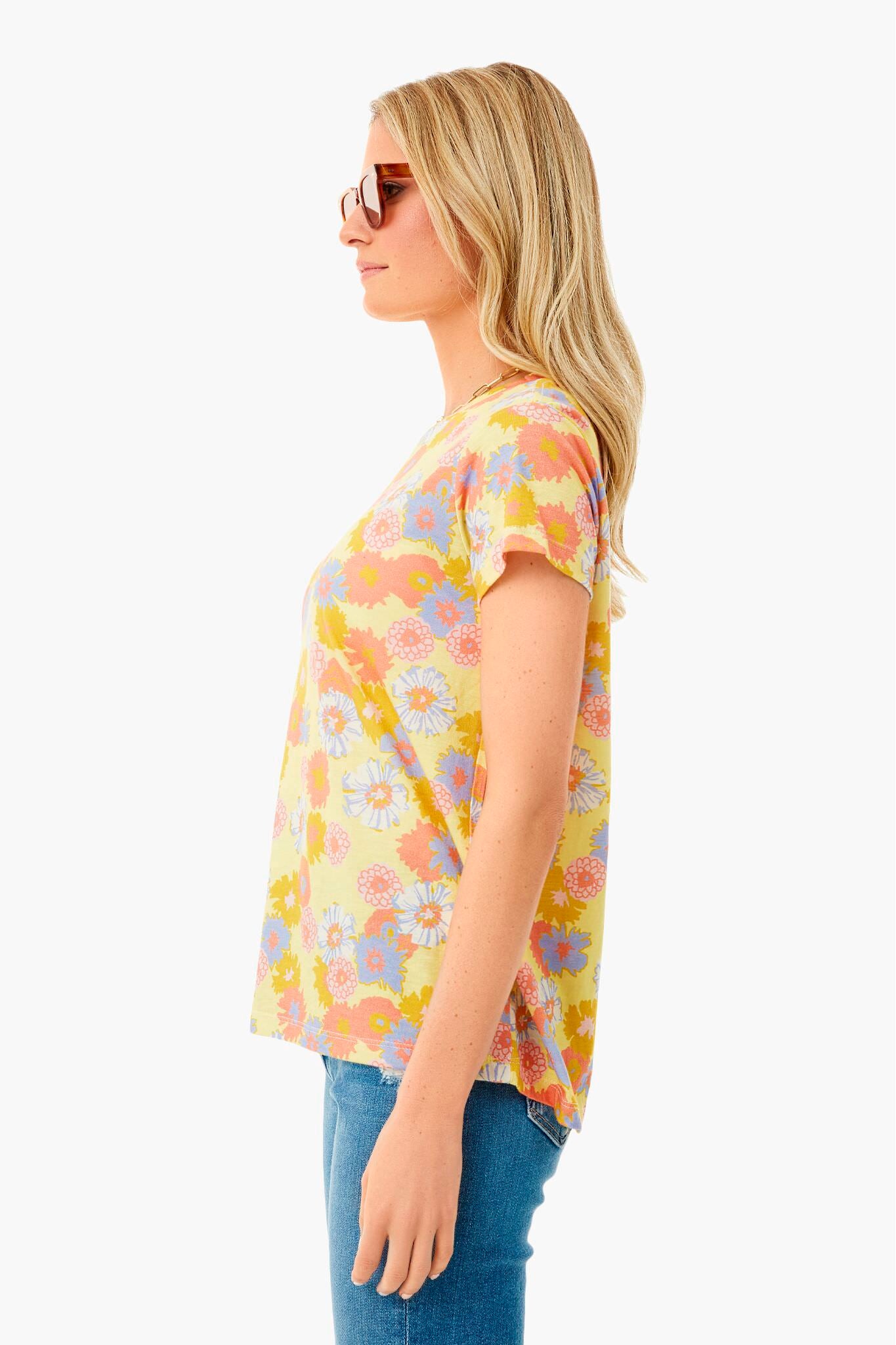 White Vintage Floral Swing Crew Tee-Beilave