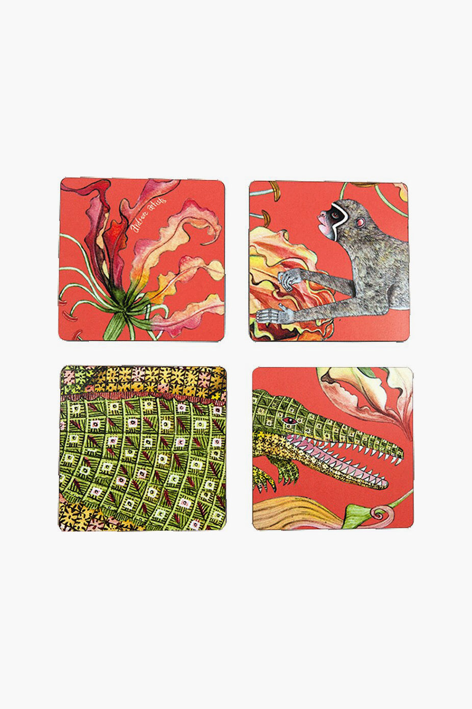 Coral Flame Lily Coasters (Set of 4)-Beilave