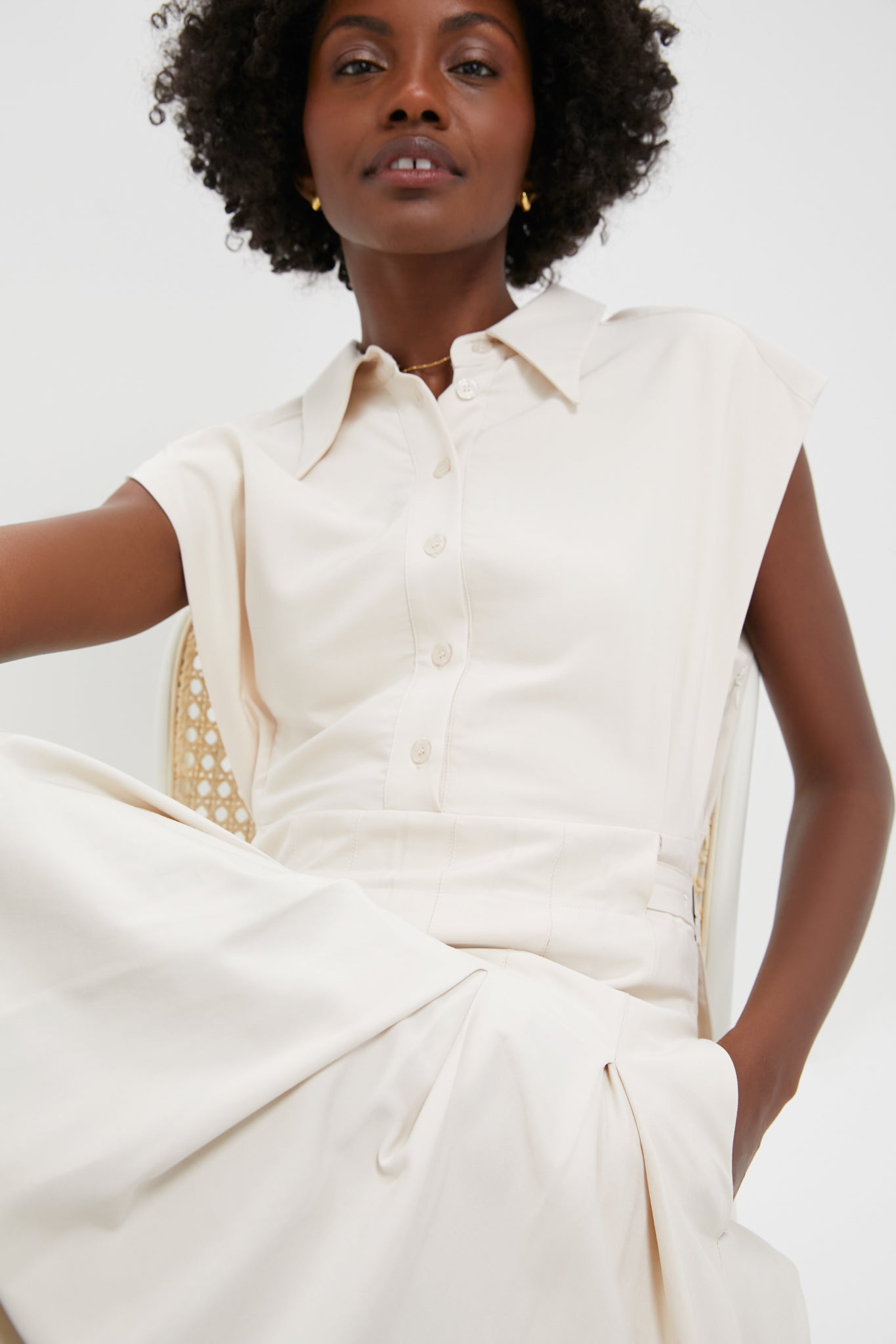 Ecru Quince Midi Shirt Dress-Beilave