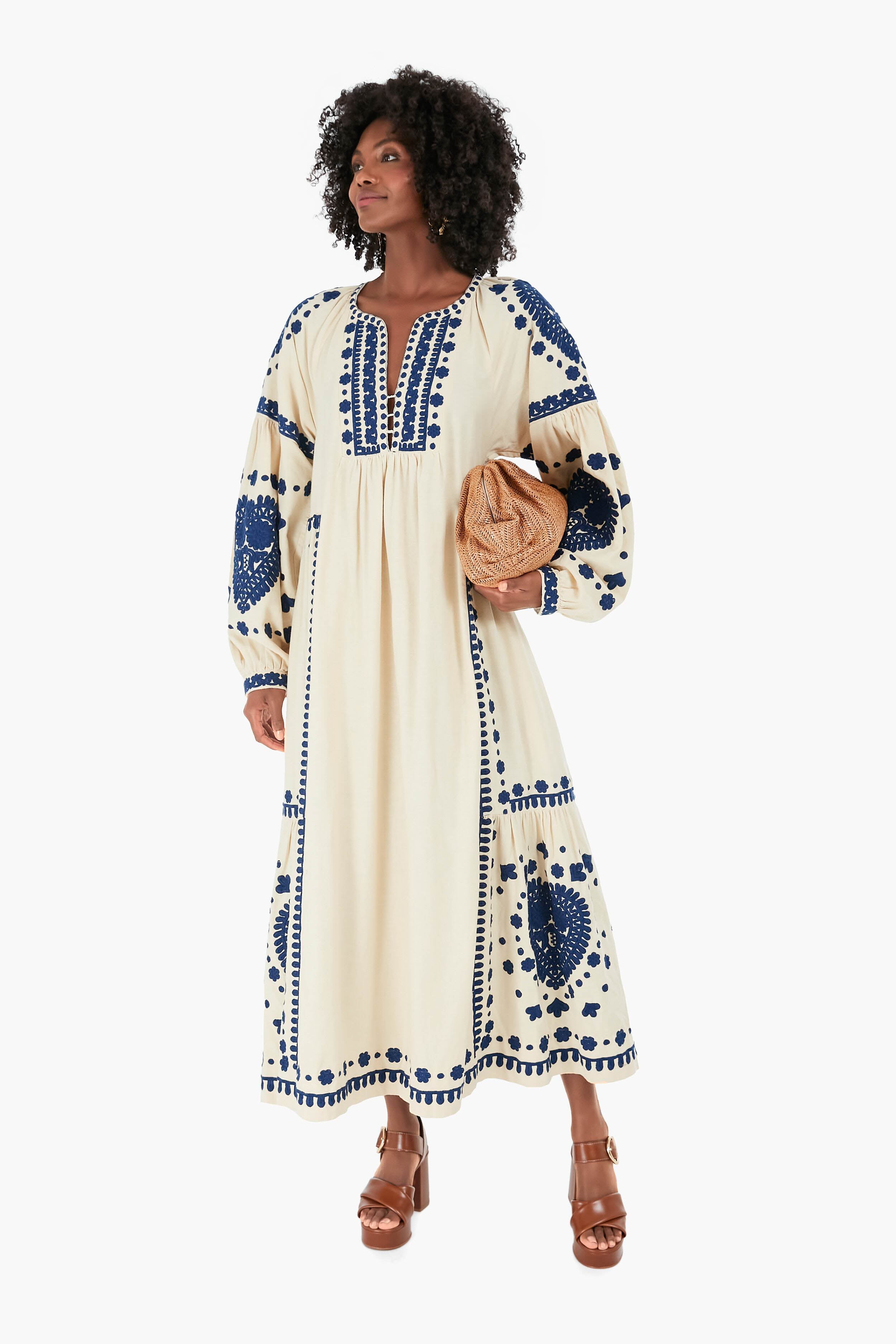 Cream Holly Soutache Longsleeve Dress-Beilave