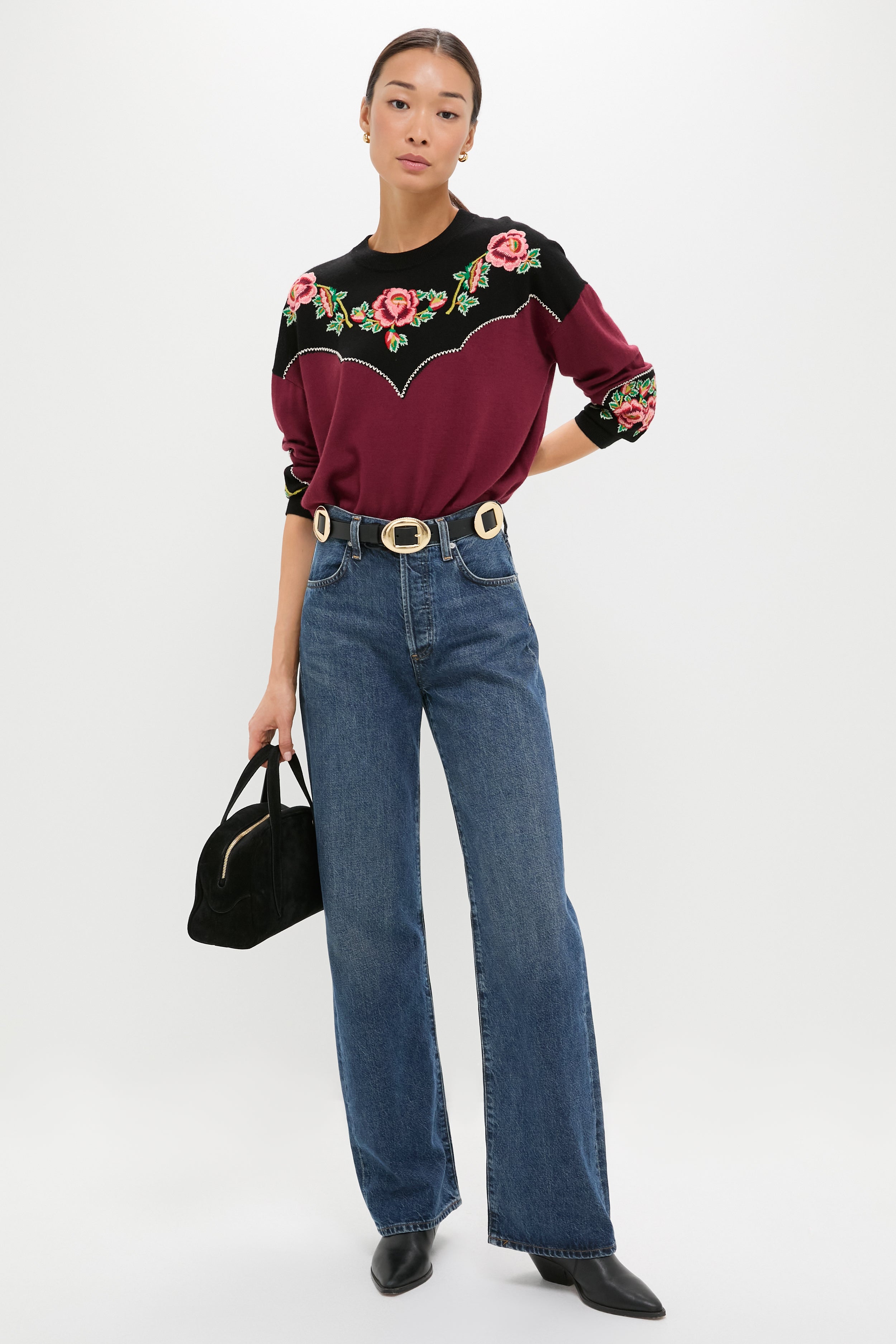Wine Heirloom Rose Western Pullover-Beilave