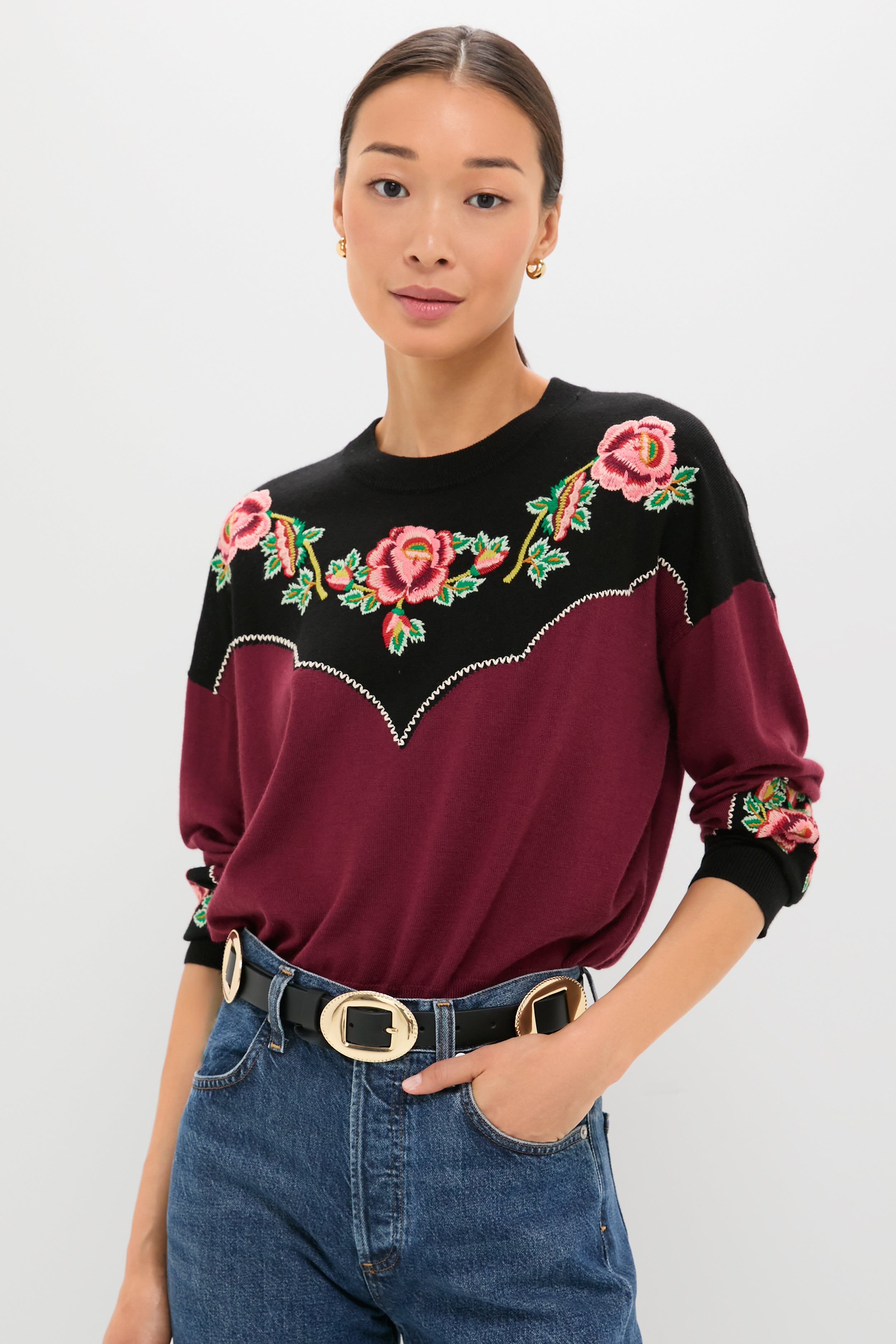 Wine Heirloom Rose Western Pullover-Beilave
