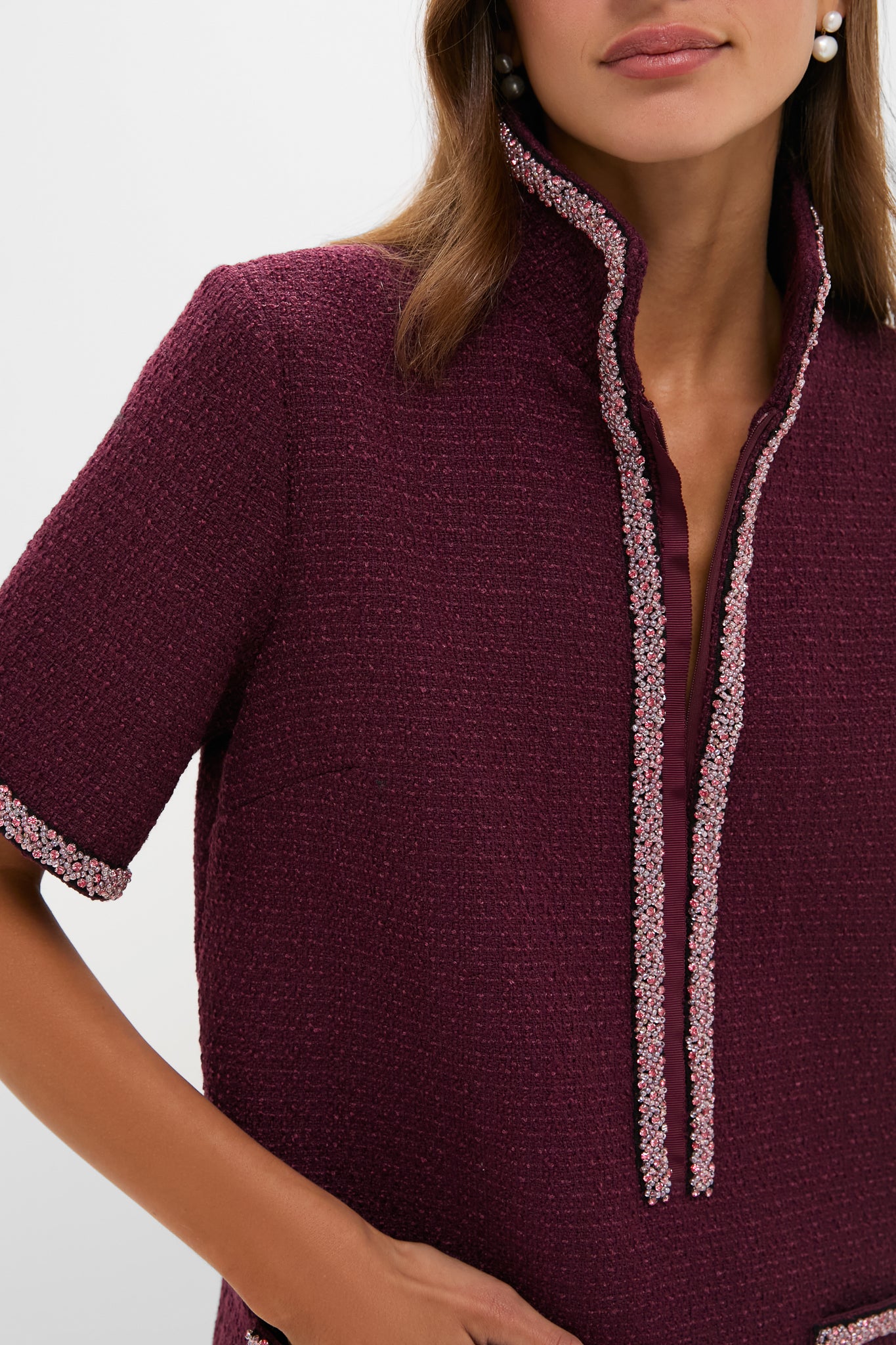 Winetasting Tweed Embellished Ophelia Dress-Beilave