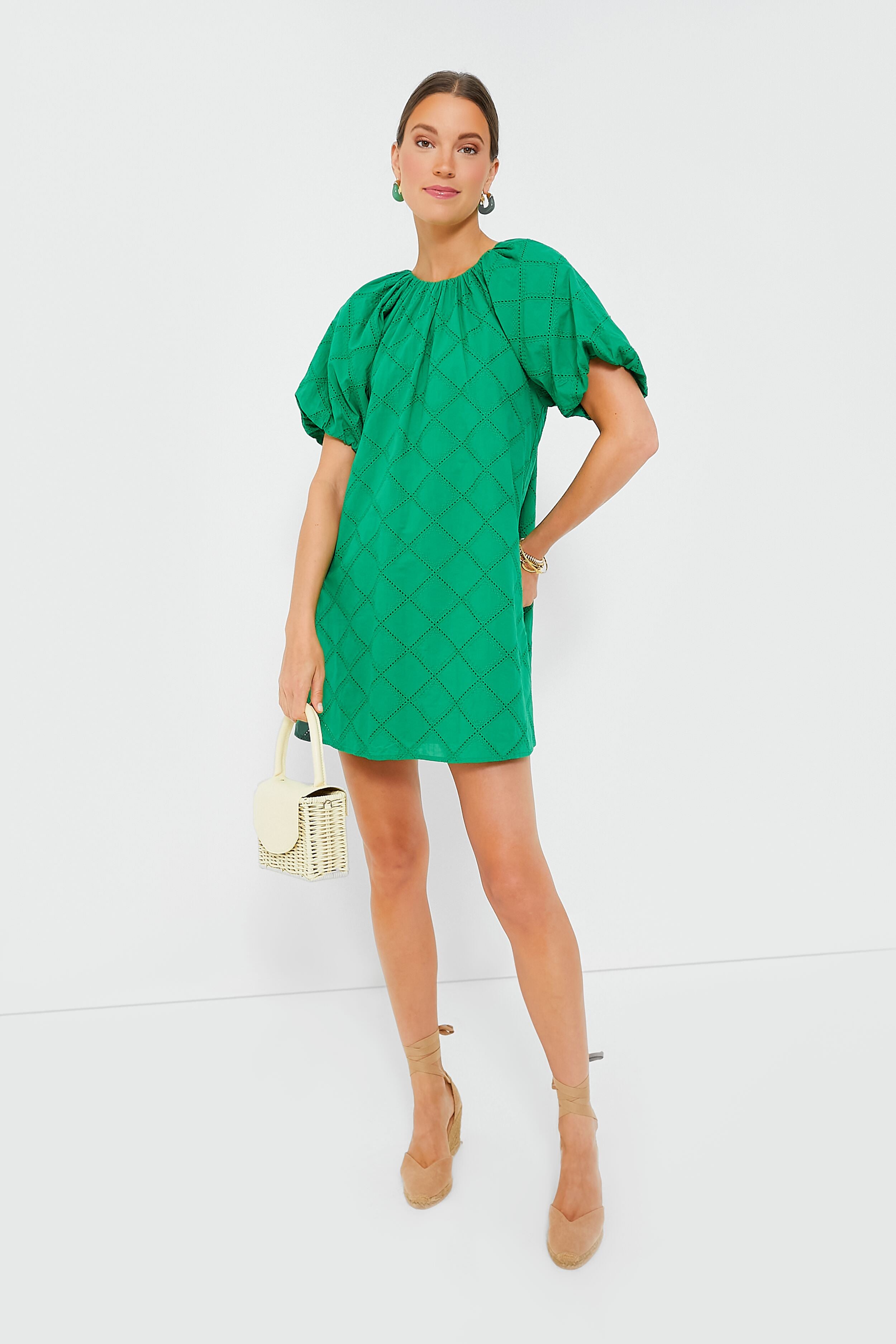 Green Eyelet Quincy Mini Dress-Beilave