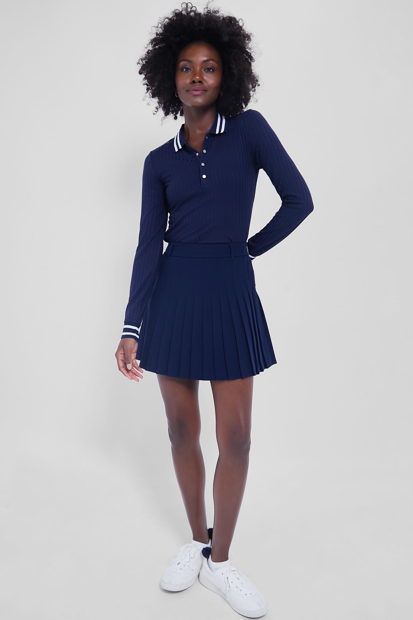 Refined Navy 4 Way Stretch 15 Inch High Waisted Pleated Skort-Beilave