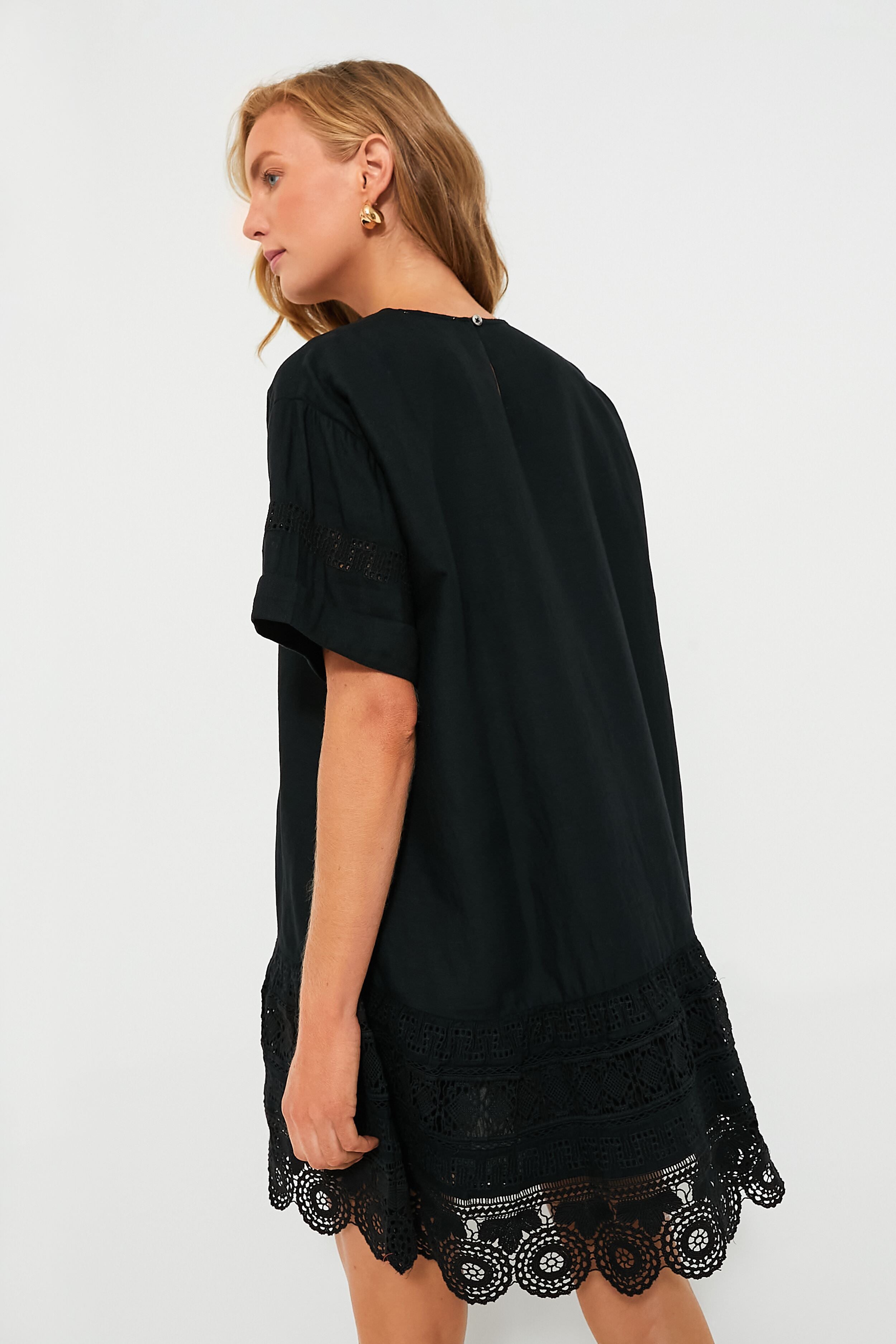 Exclusive Black Rosina Embroidery Short Sleeve Tunic Dress-Beilave