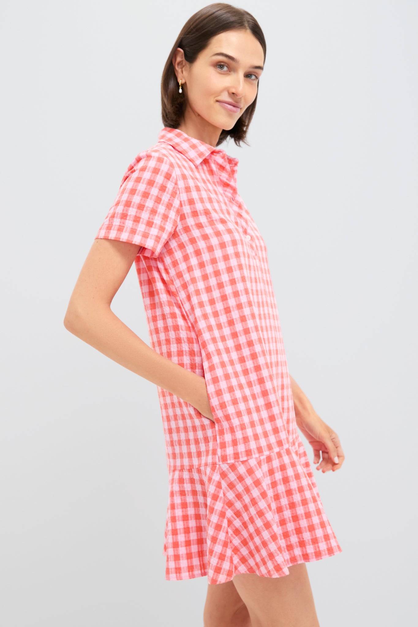 Orange and Pink Seersucker Short Sleeve May Dress-Beilave