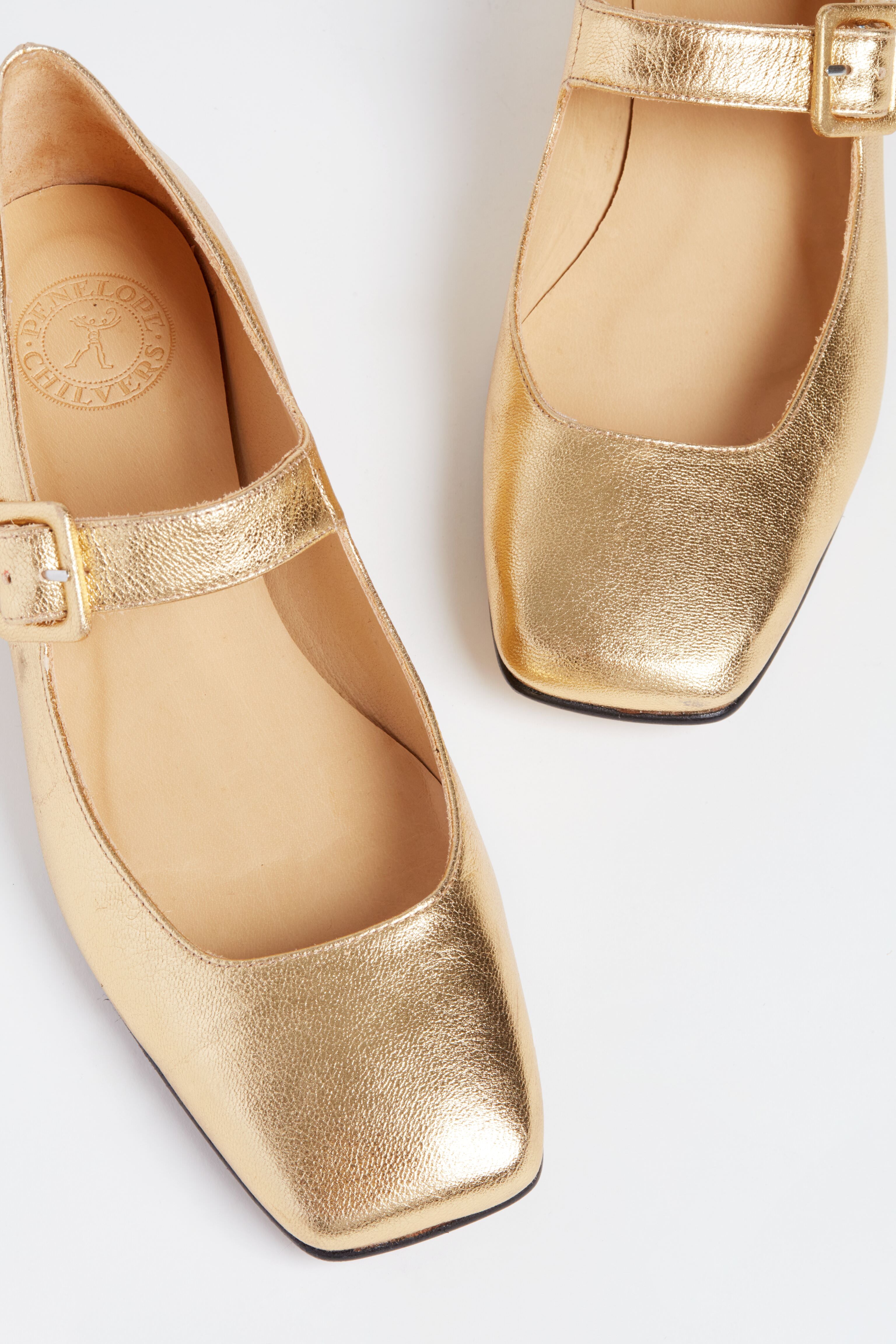 Gold Leather Low Mary Janes-Beilave