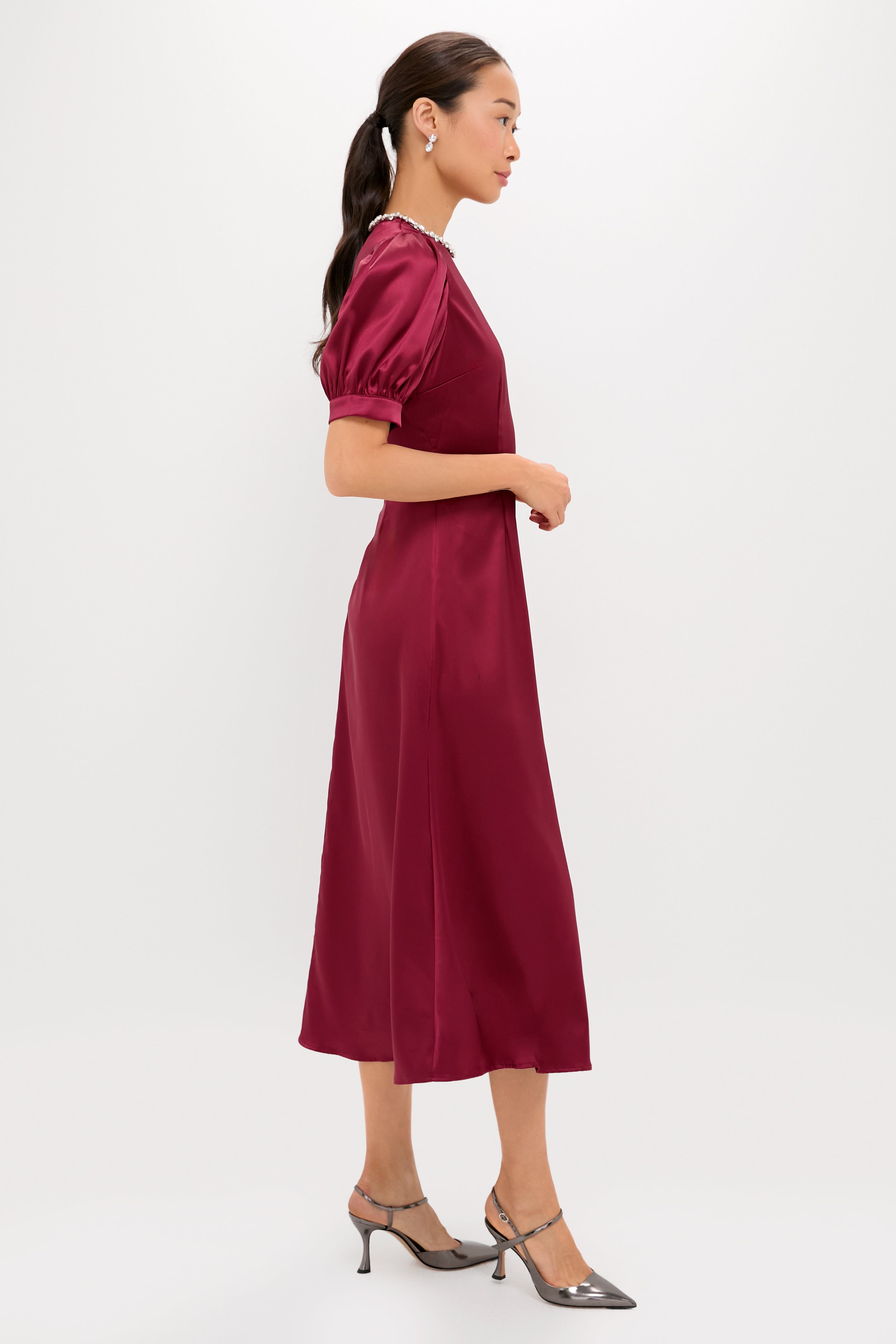Oxblood Embellished Sappho Midi Dress-Beilave