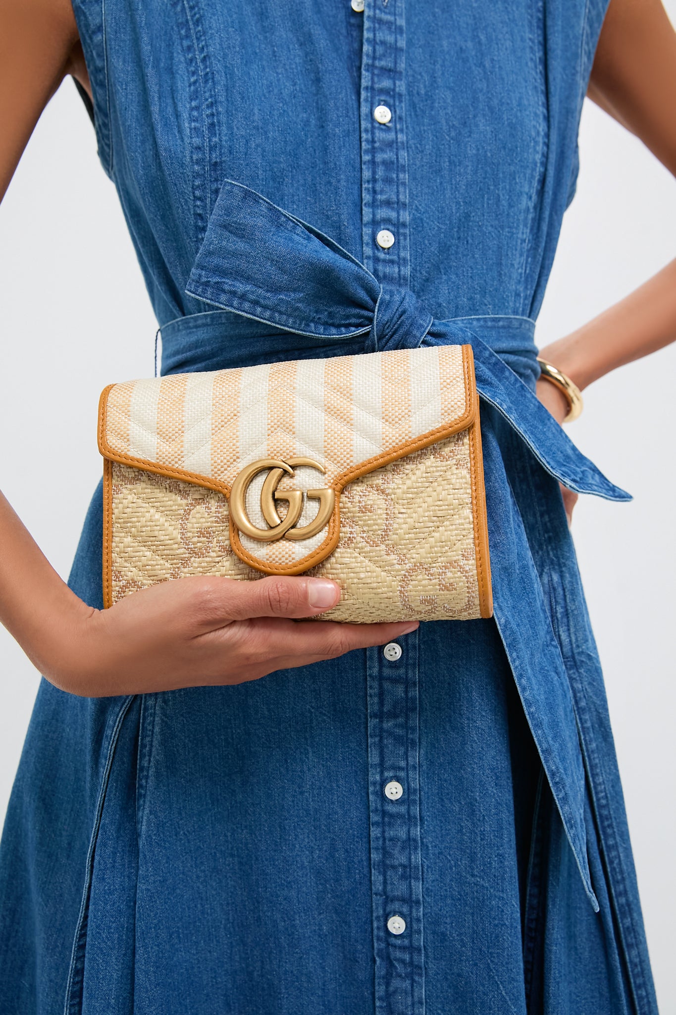 Gucci GG Marmont Raffia Wallet On Chain-Beilave