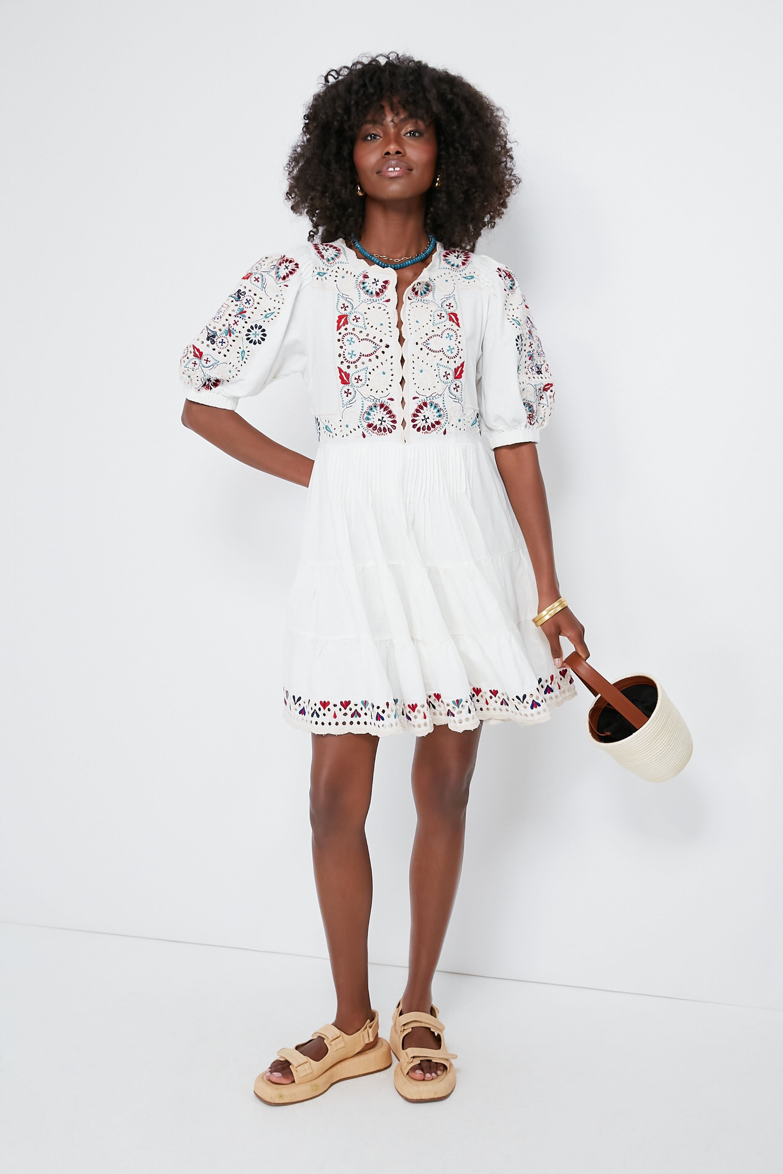Cream Alicia Embroidery Long Sleeve Dress-Beilave
